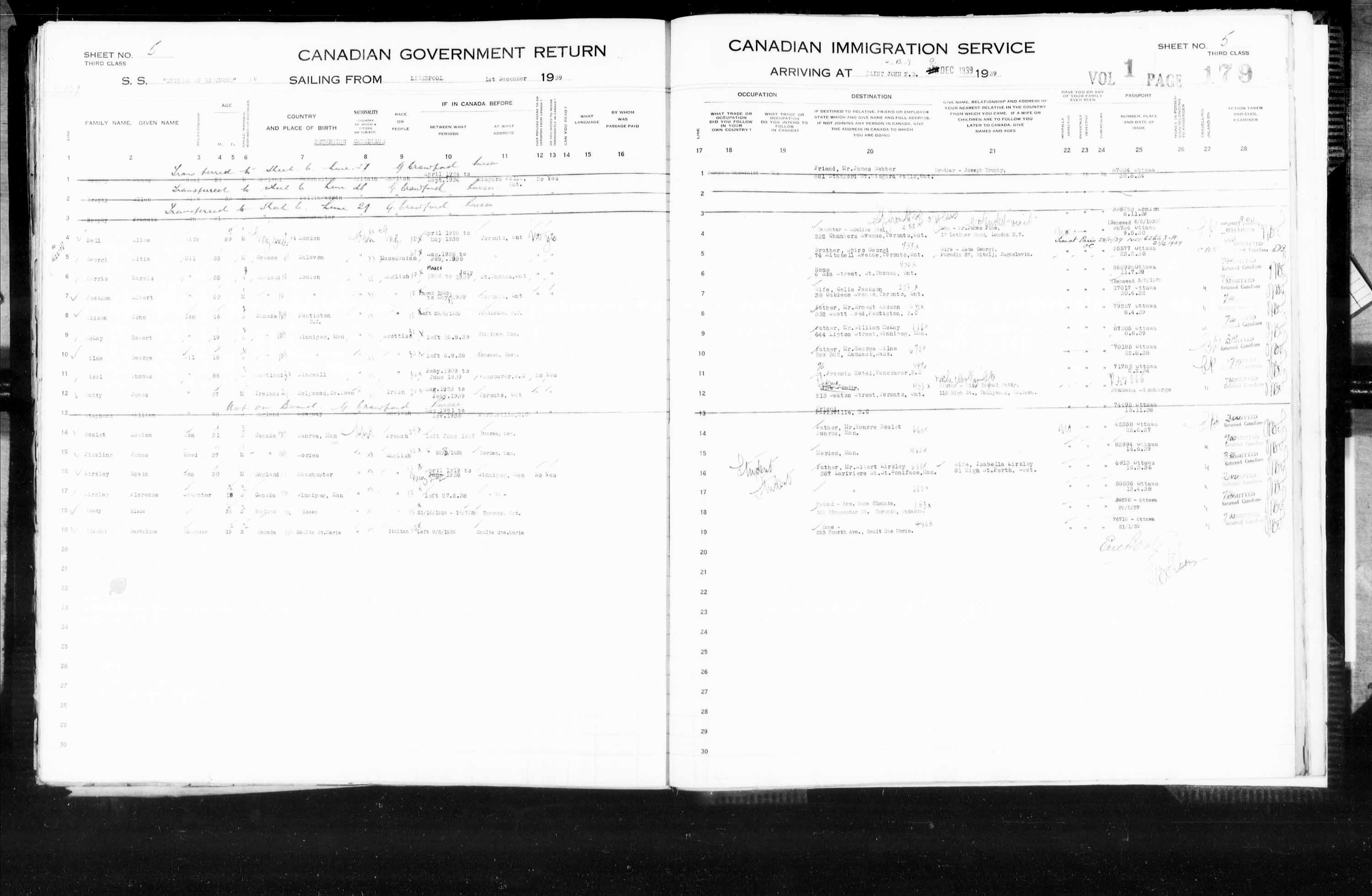 Titre : Listes de passagers : Saint-Jean (1925-1935) - N d'enregistrement Mikan : 178857 - Microforme : t-14859