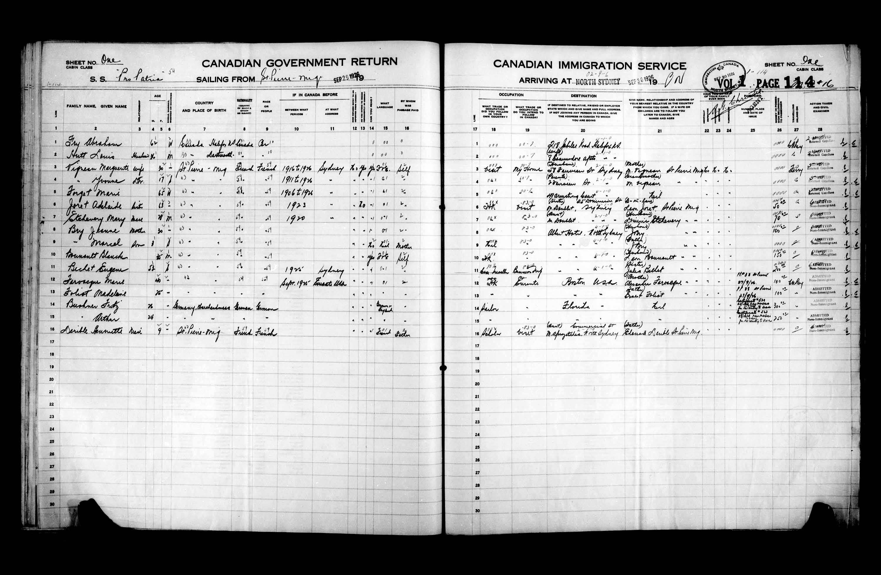 Title: Passenger Lists: North Sydney (1925-1935) - Mikan Number: 161342 - Microform: t-14865