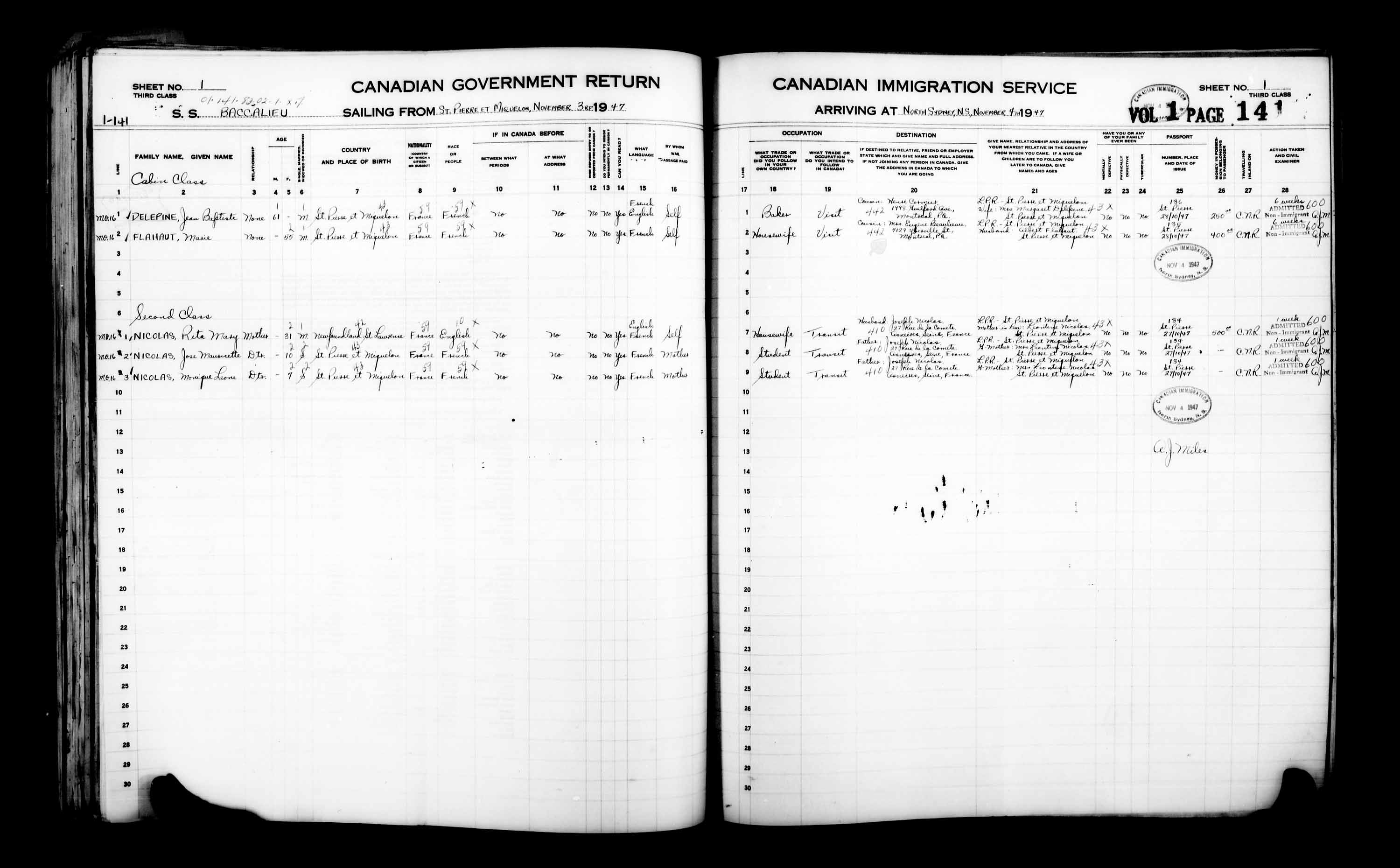 Titre : Listes de passagers : North Sydney (1925-1935) - N d'enregistrement Mikan : 178858 - Microforme : t-14866