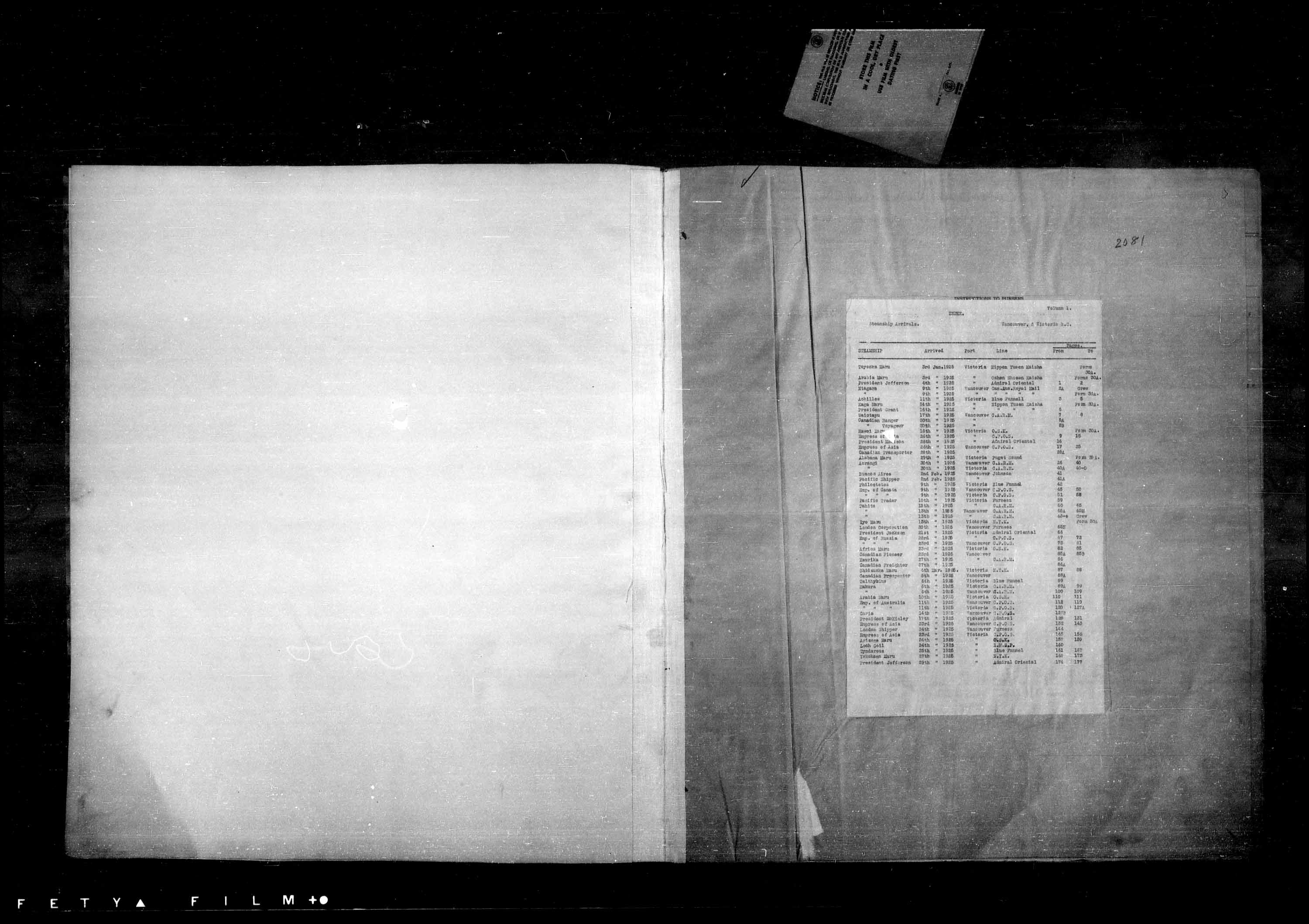 Title: Passenger Lists: Vancouver and Victoria (1925-1935) - Mikan Number: 161347 - Microform: t-14881