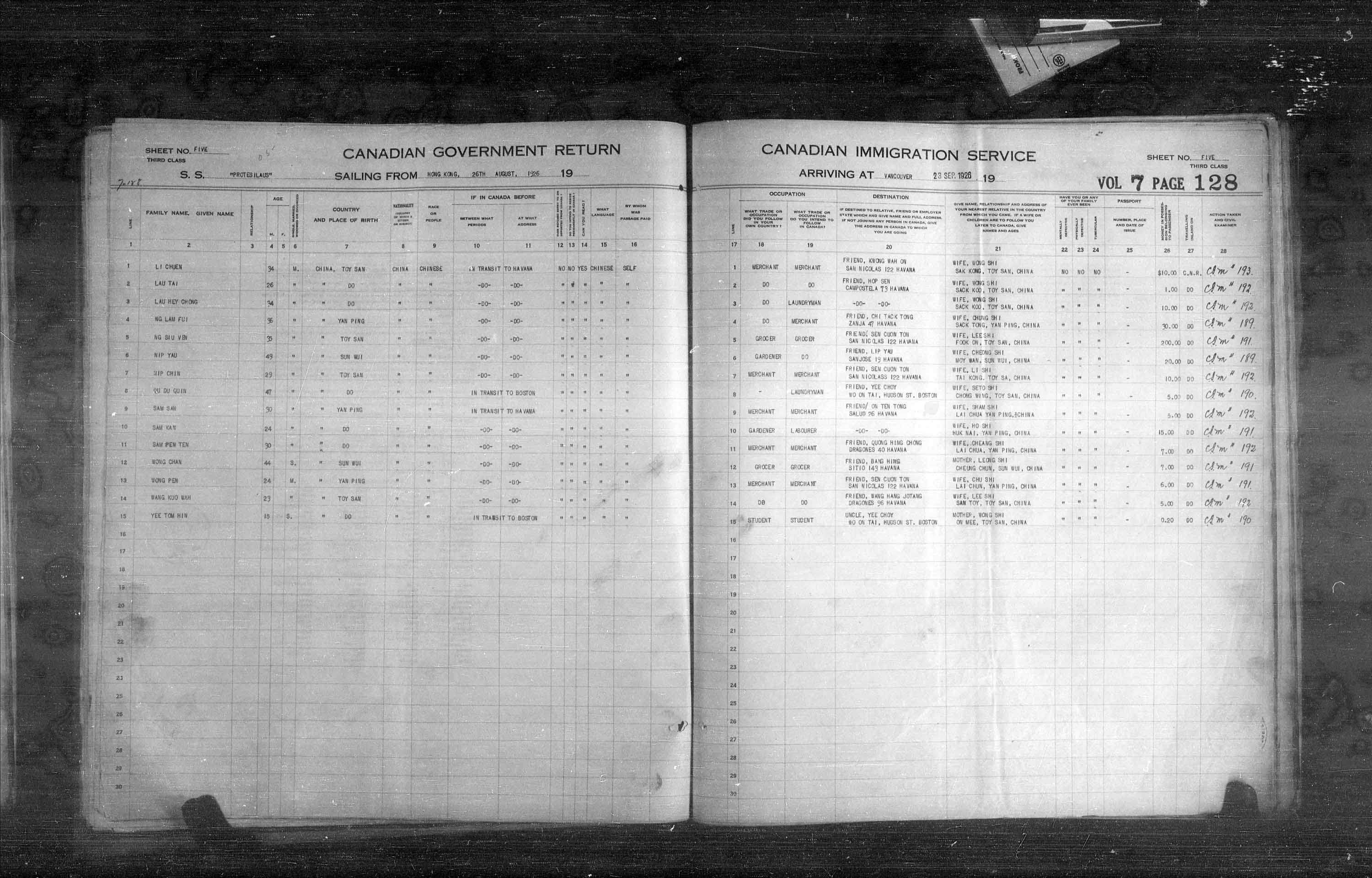 Titre : Listes de passagers : Vancouver et Victoria (1925-1935) - N° d'enregistrement Mikan : 179101 - Microforme : t-14886