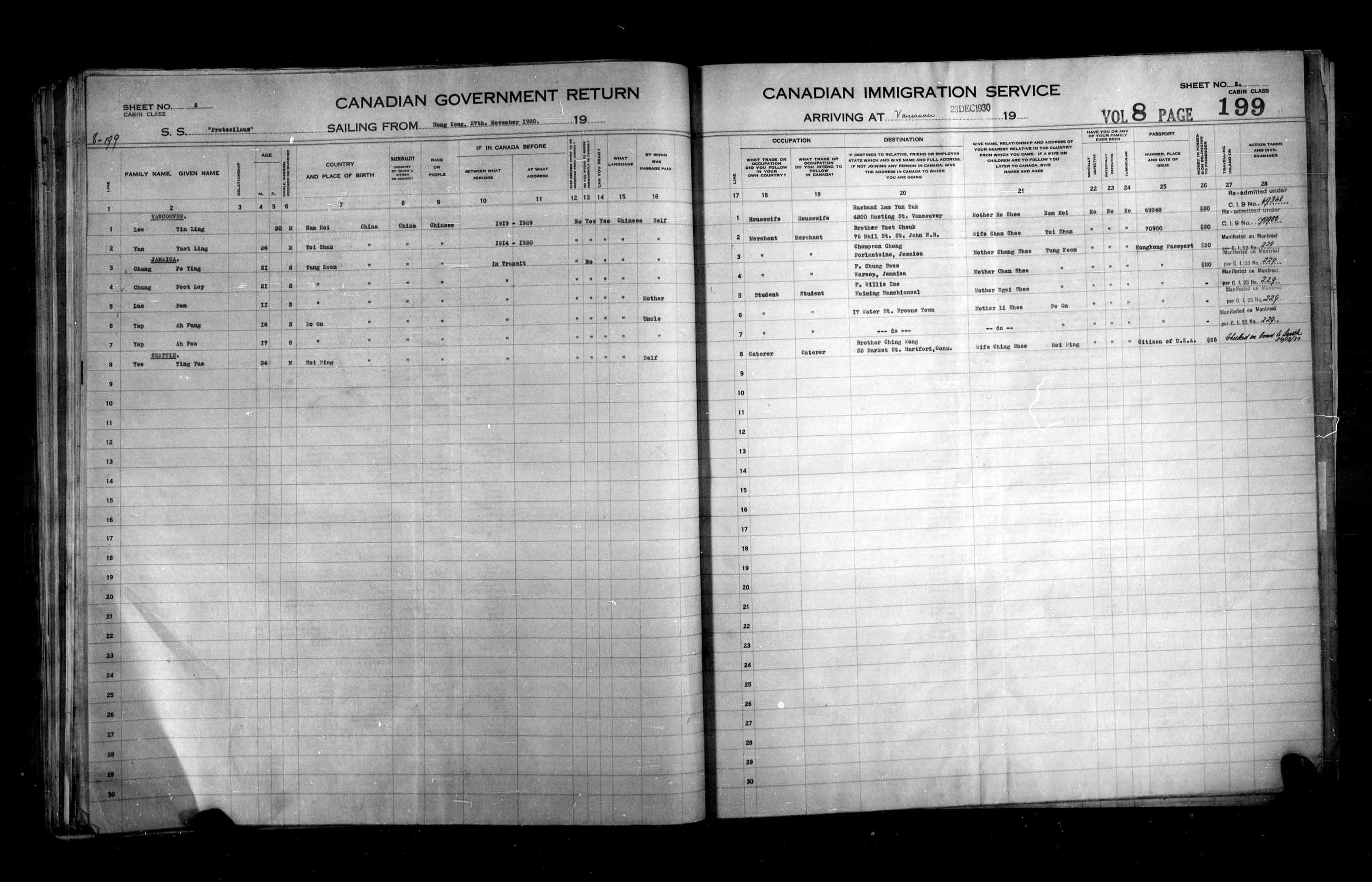 Title: Passenger Lists: Vancouver and Victoria (1925-1935) - Mikan Number: 161347 - Microform: t-14897