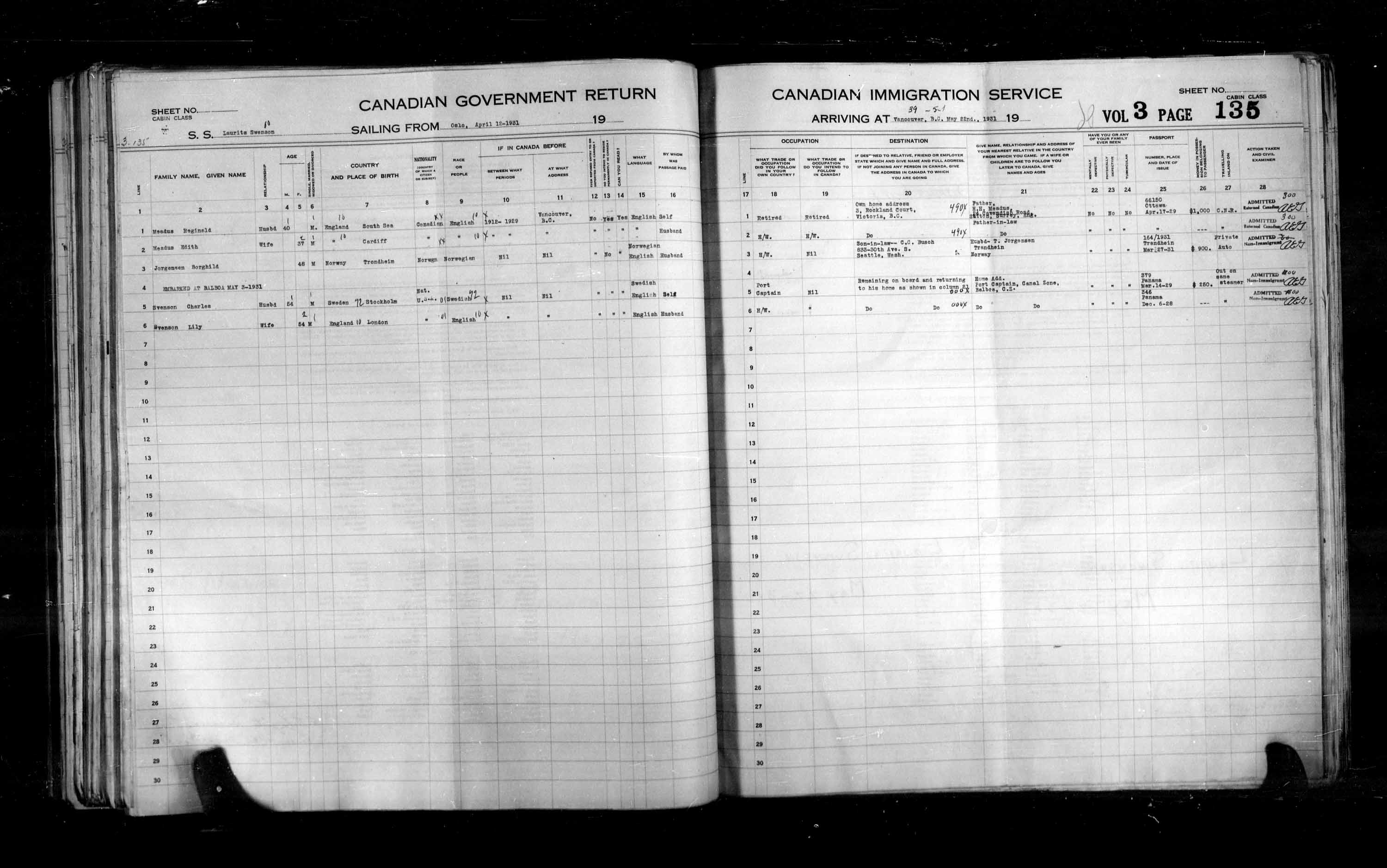 Title: Passenger Lists: Vancouver and Victoria (1925-1935) - Mikan Number: 161347 - Microform: t-14898