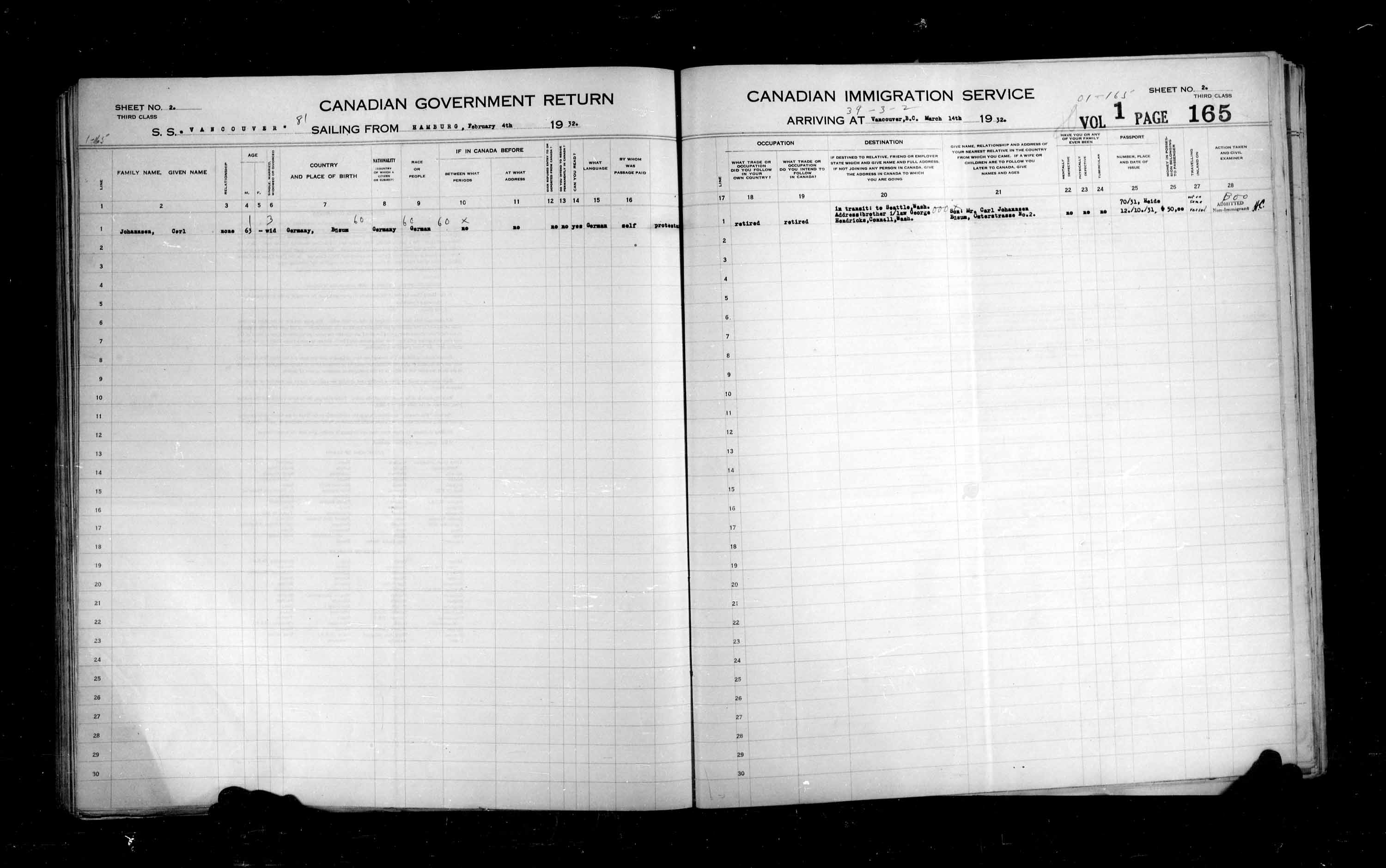 Title: Passenger Lists: Vancouver and Victoria (1925-1935) - Mikan Number: 161347 - Microform: t-14900