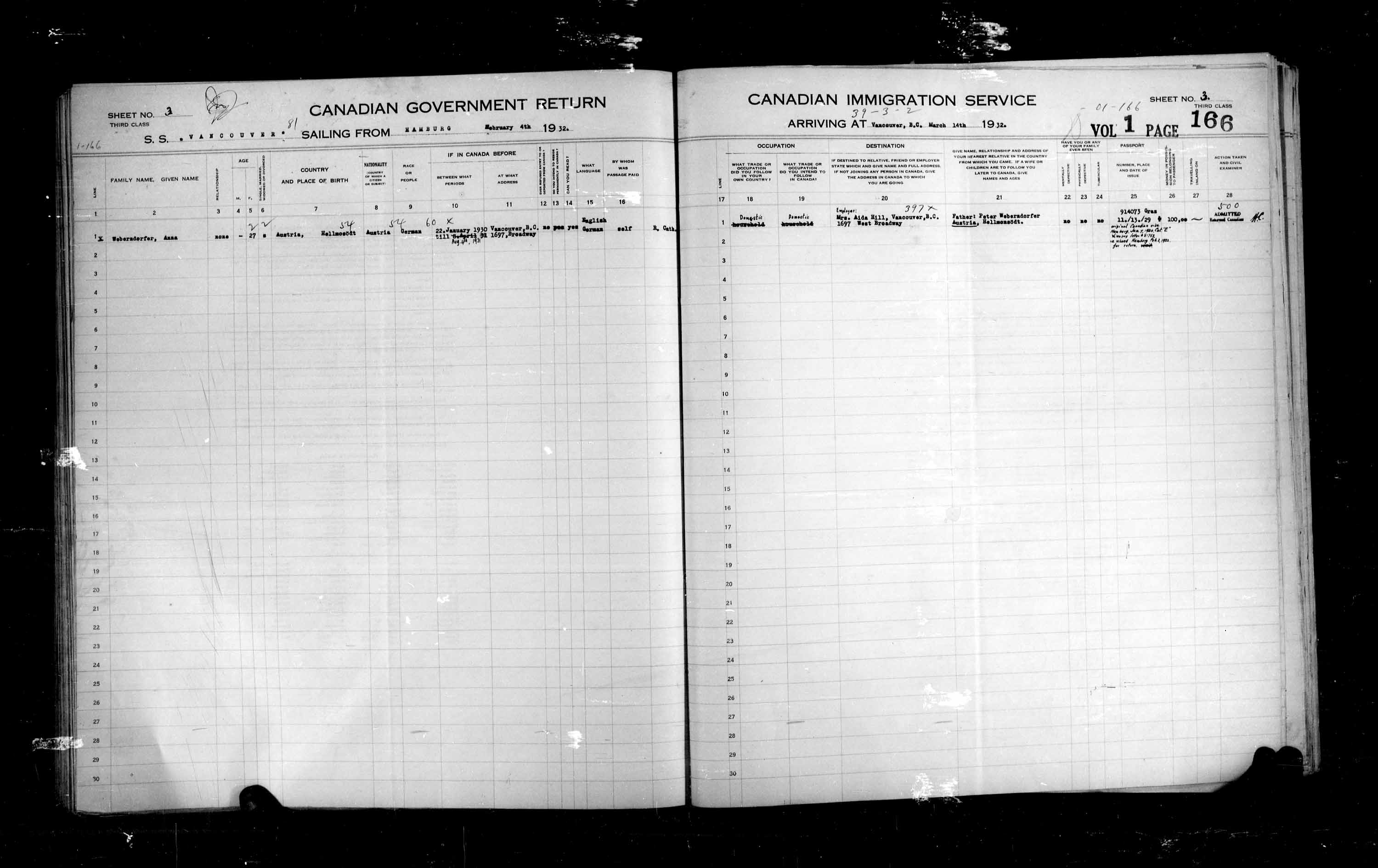 Title: Passenger Lists: Vancouver and Victoria (1925-1935) - Mikan Number: 161347 - Microform: t-14900
