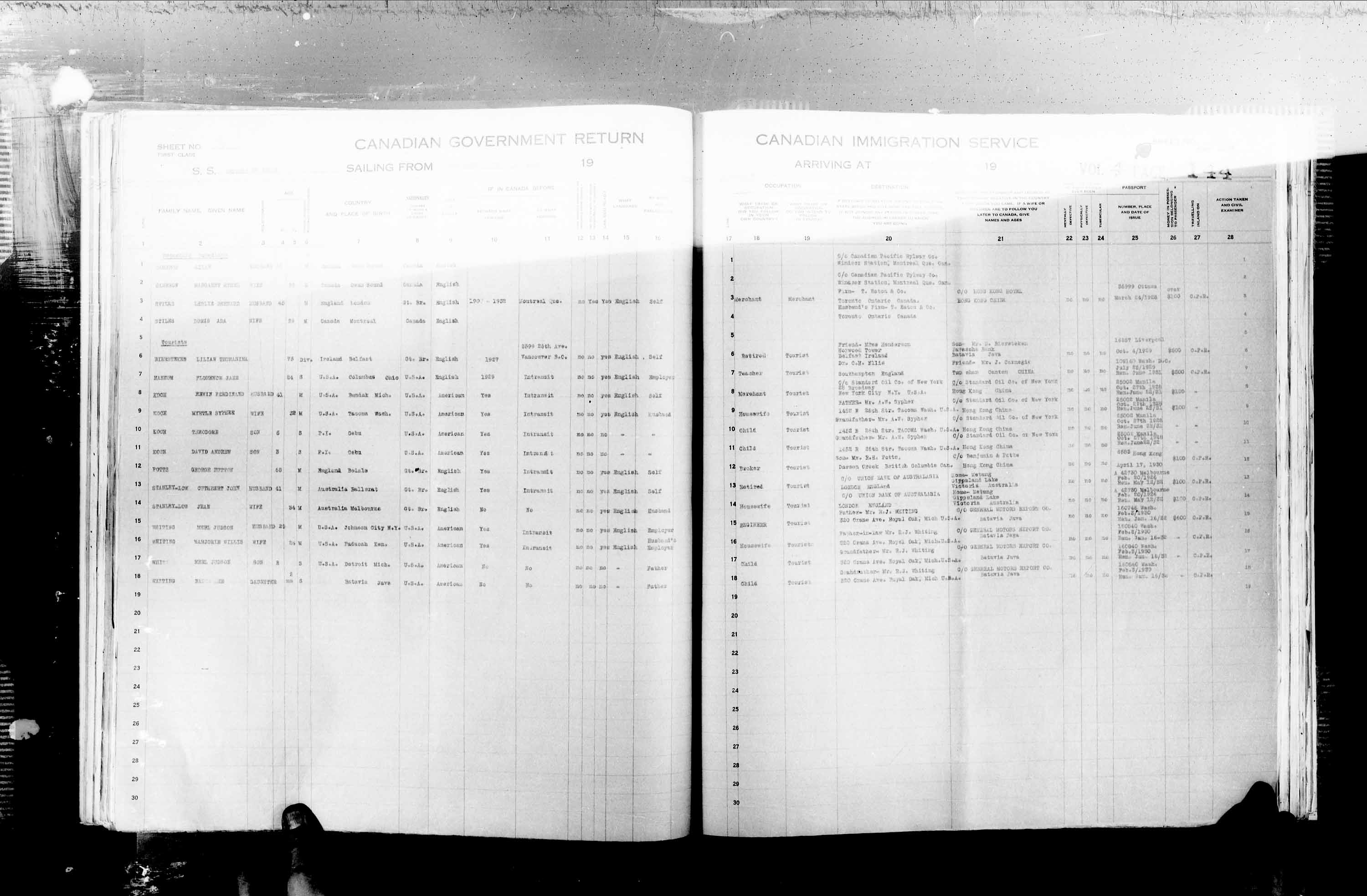 Title: Passenger Lists: Vancouver and Victoria (1925-1935) - Mikan Number: 161347 - Microform: t-14901