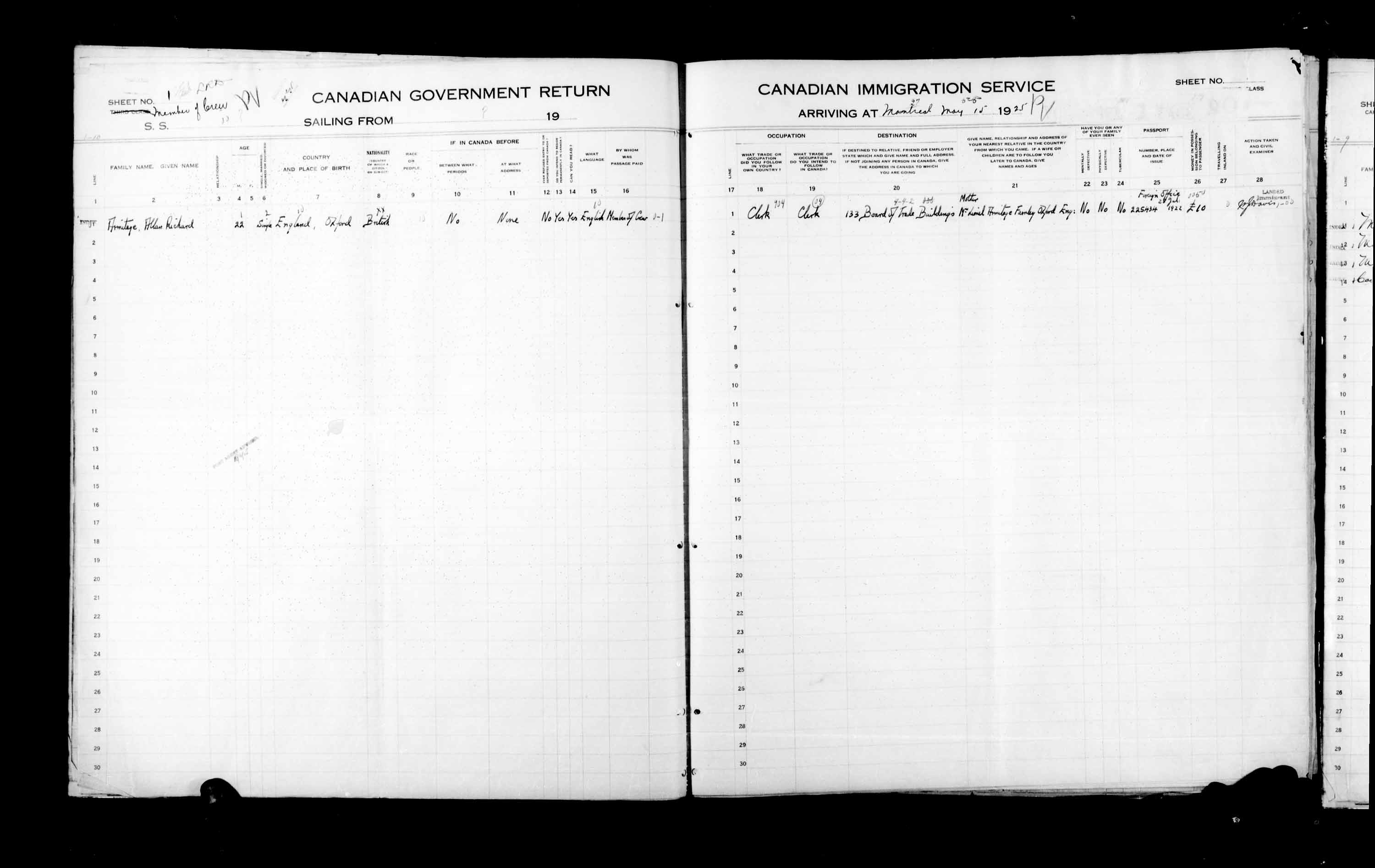 Titre : Listes de passagers : Montral (1925-1935) - N d'enregistrement Mikan : 178851 - Microforme : t-14910