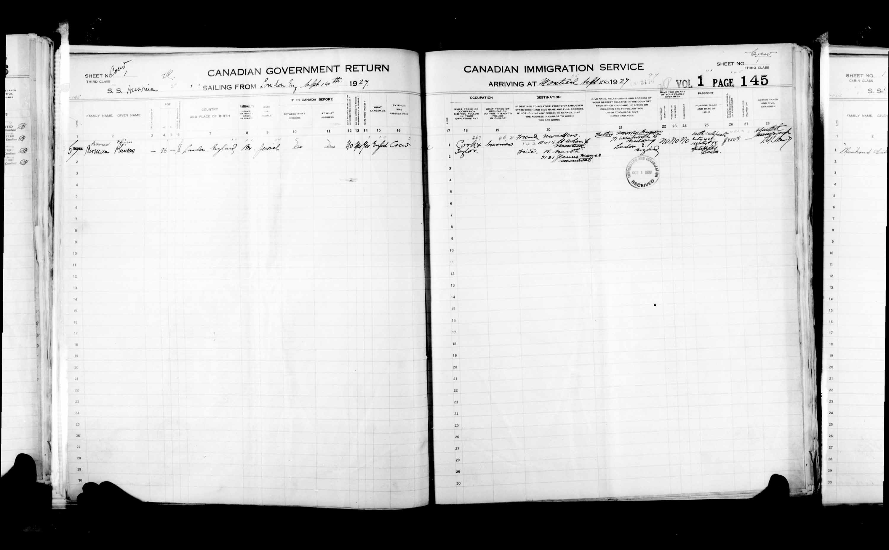 Title: Passenger Lists: Montreal (1925-1935) - Mikan Number: 134839 - Microform: t-14910