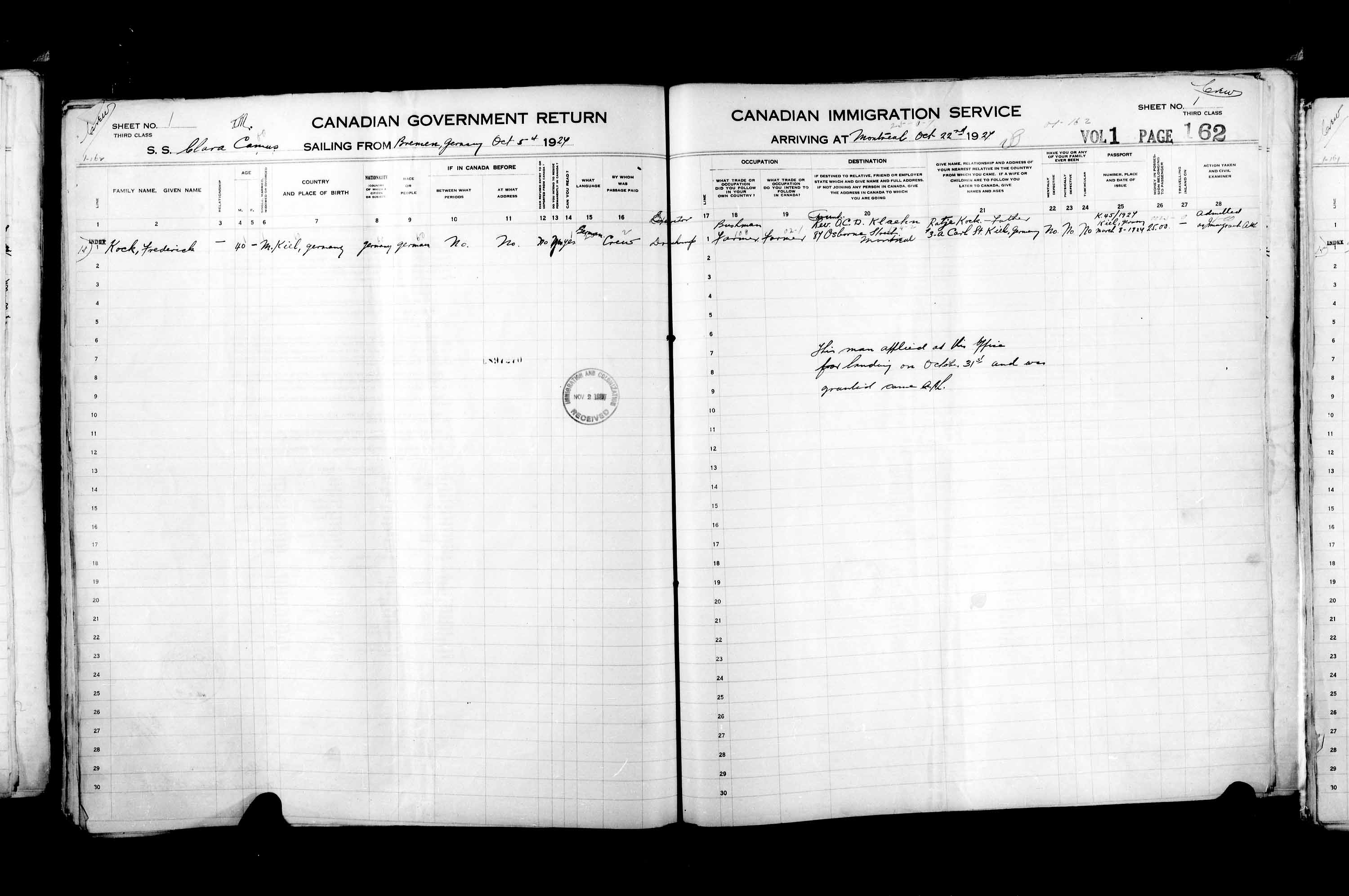 Titre : Listes de passagers : Montral (1925-1935) - N d'enregistrement Mikan : 178851 - Microforme : t-14911