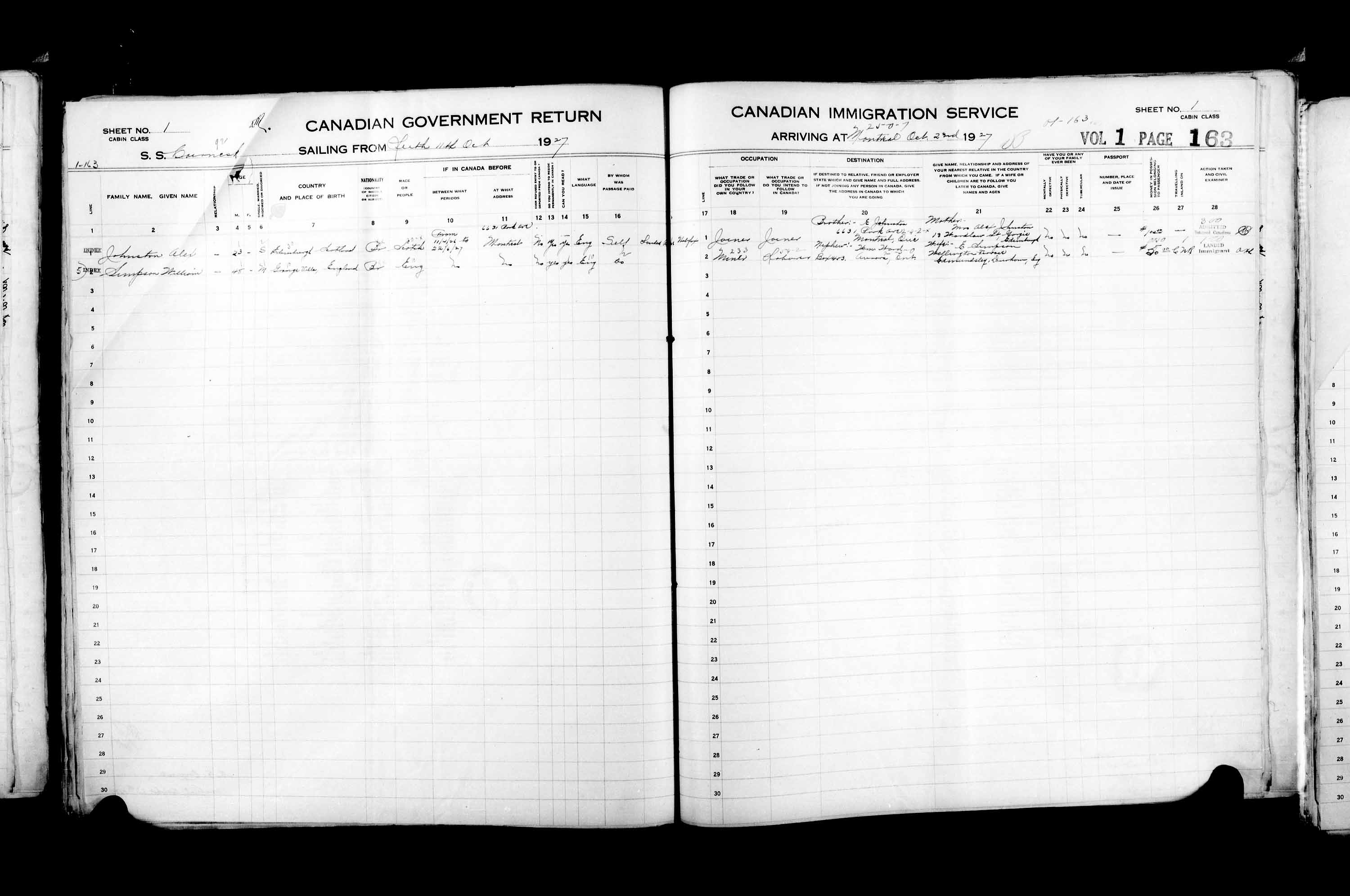 Titre : Listes de passagers : Montral (1925-1935) - N d'enregistrement Mikan : 178851 - Microforme : t-14911