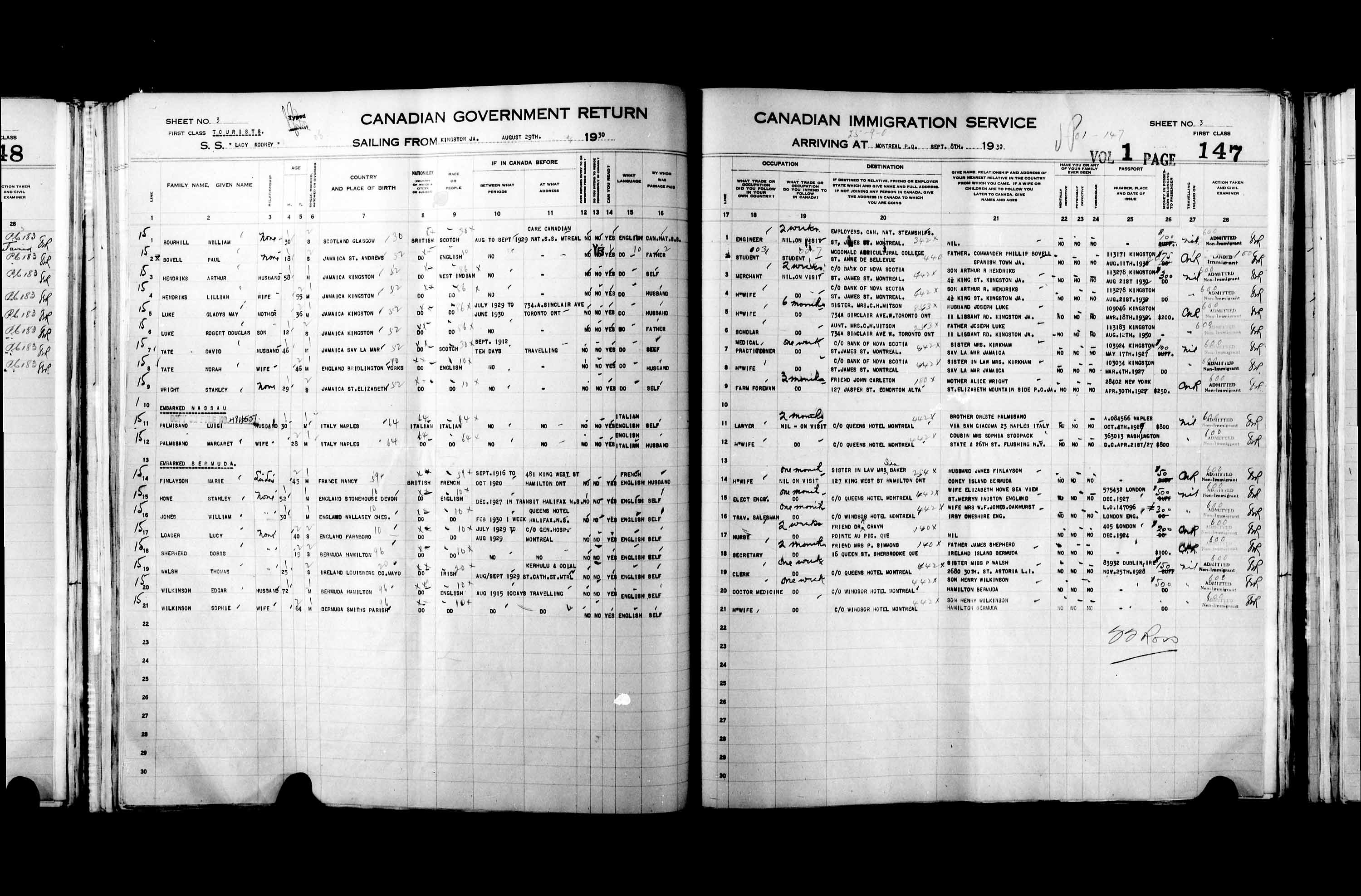 Title: Passenger Lists: Montreal (1925-1935) - Mikan Number: 134839 - Microform: t-14911