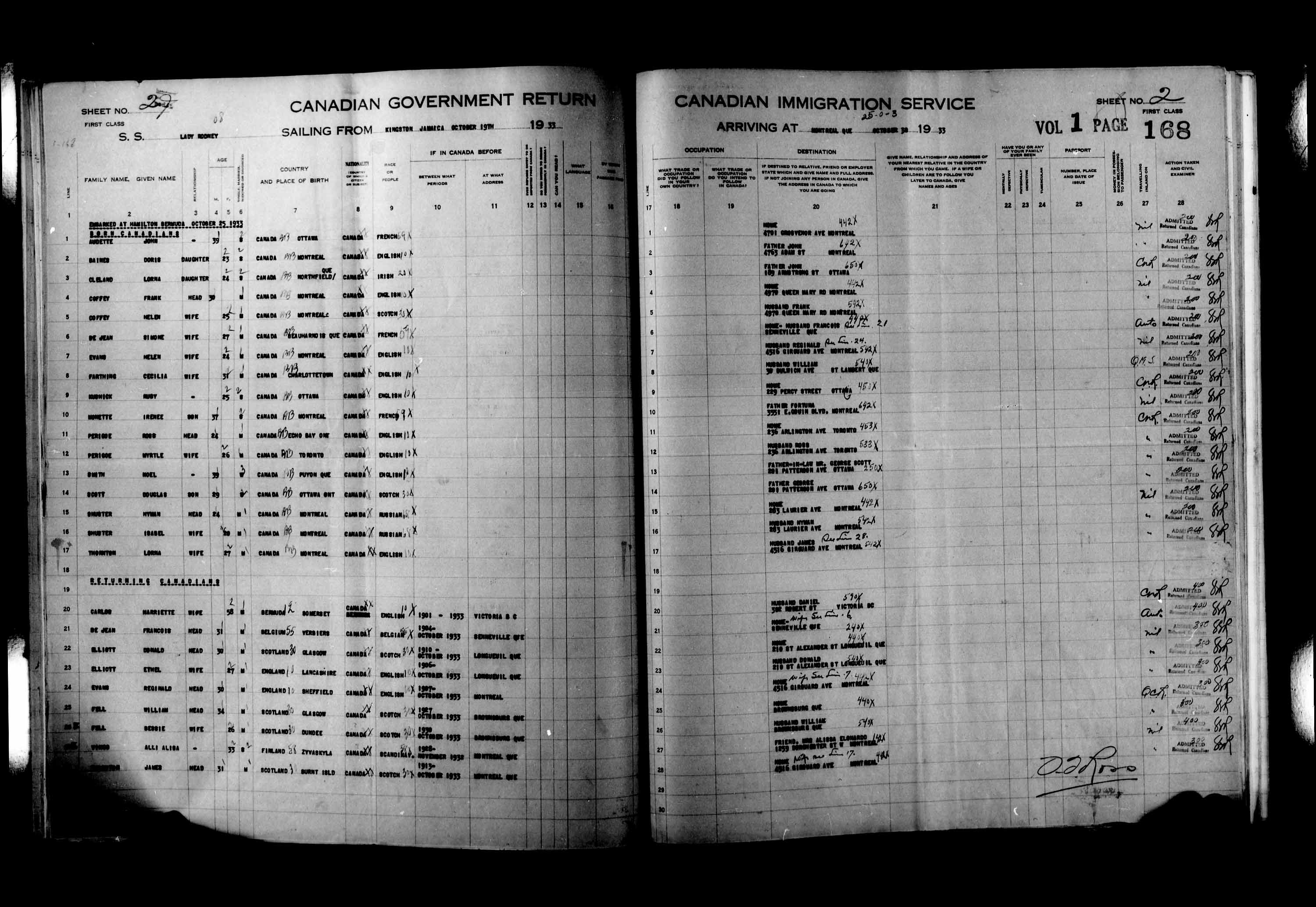 Titre : Listes de passagers : Montral (1925-1935) - N d'enregistrement Mikan : 178851 - Microforme : t-14912