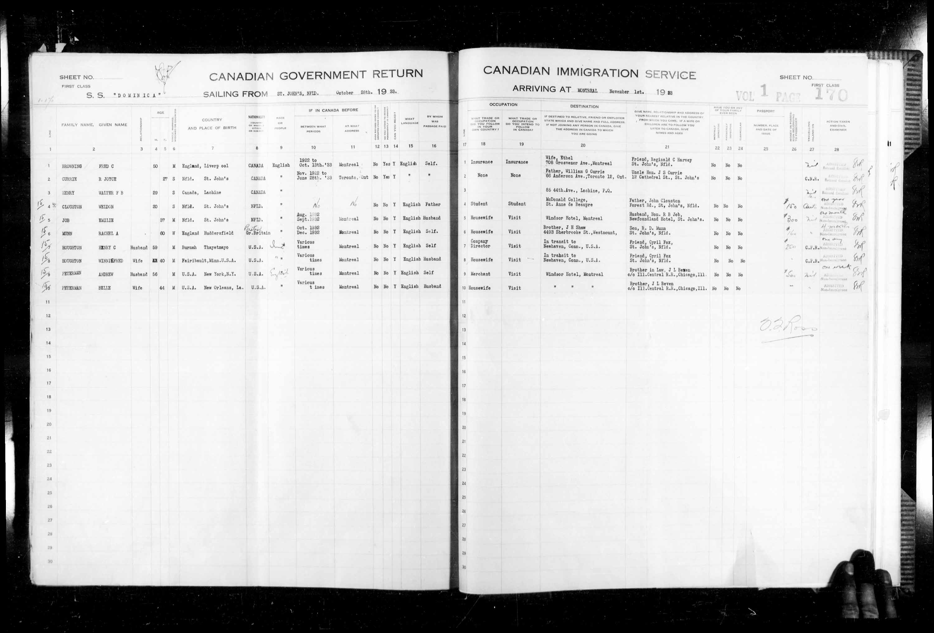 Titre : Listes de passagers : Montréal (1925-1935) - N° d'enregistrement Mikan : 178851 - Microforme : t-14913