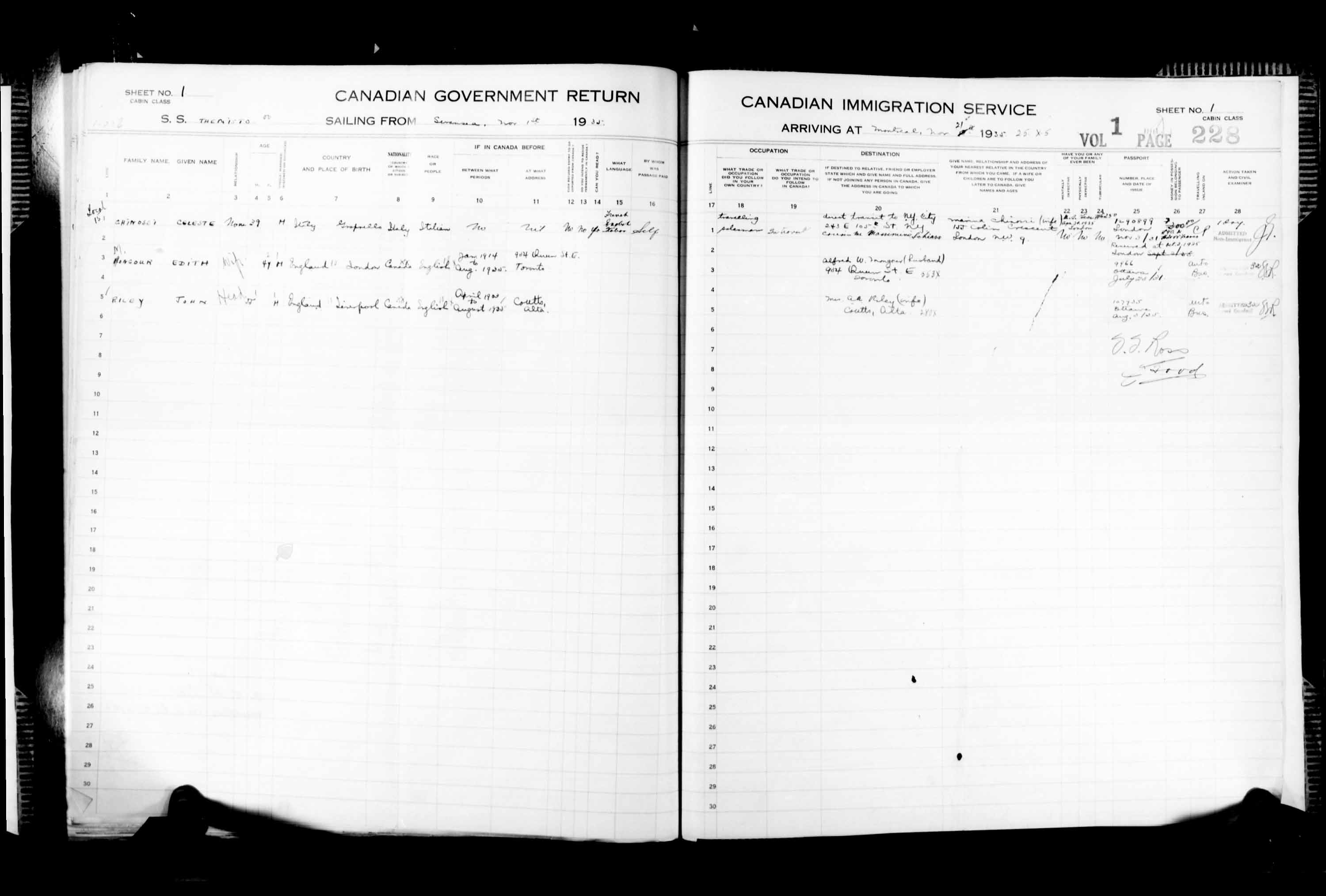 Titre : Listes de passagers : Montral (1925-1935) - N d'enregistrement Mikan : 178851 - Microforme : t-14913