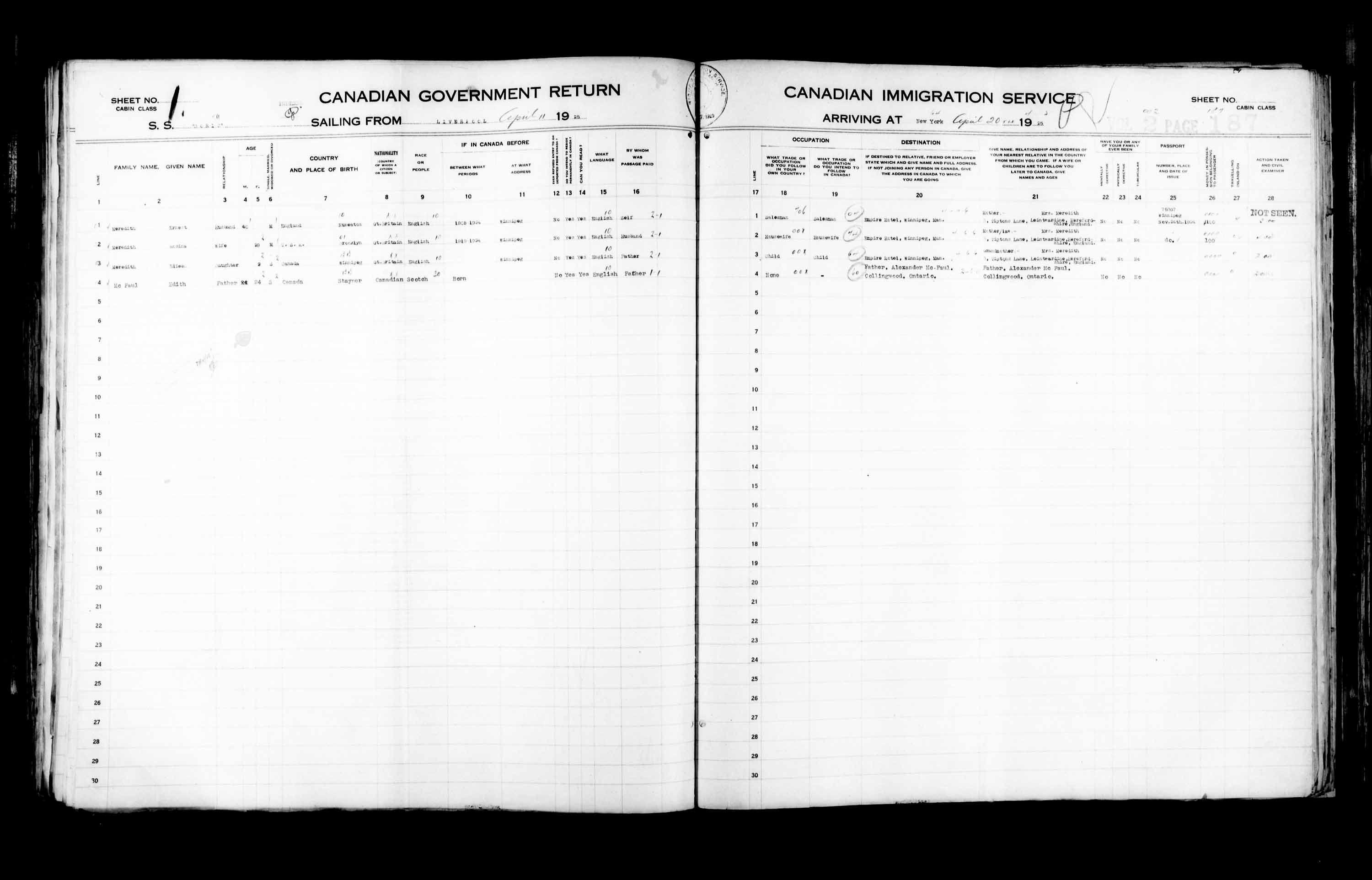 Title: Passenger Lists: New York (1925-1935) - Mikan Number: 161343 - Microform: t-14923