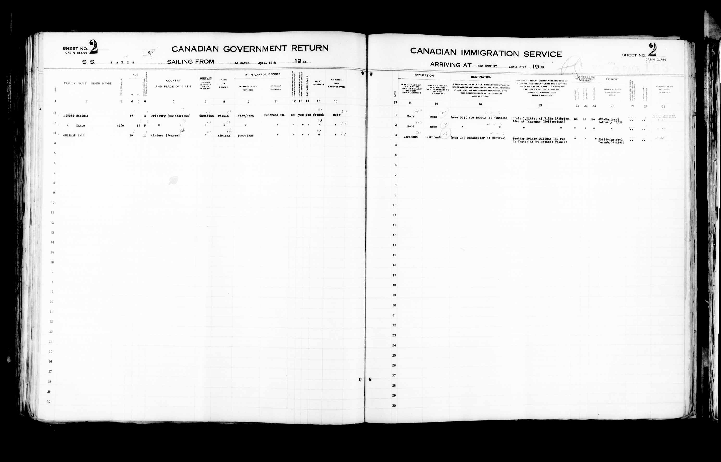 Title: Passenger Lists: New York (1925-1935) - Mikan Number: 161343 - Microform: t-14923