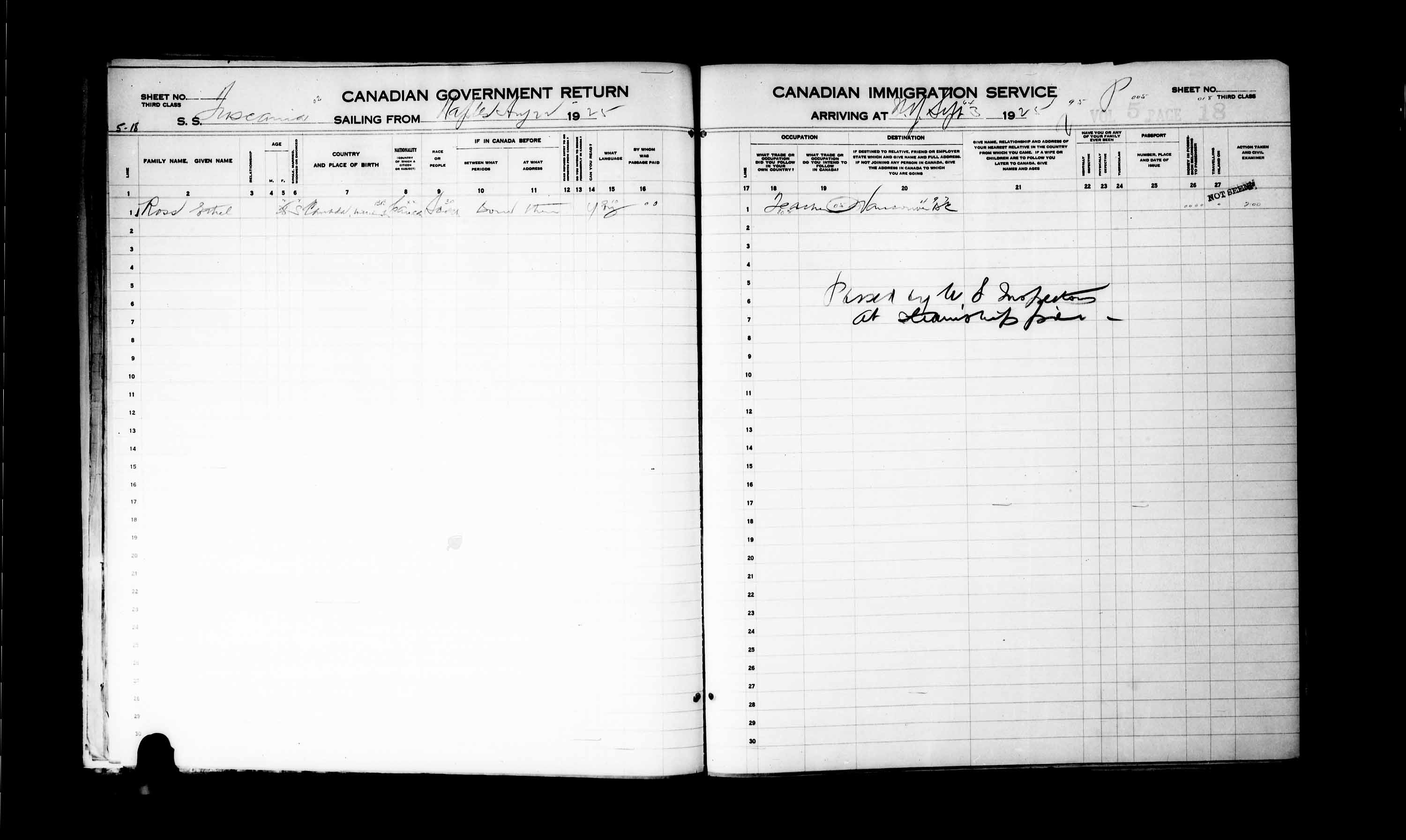 Title: Passenger Lists: New York (1925-1935) - Mikan Number: 161343 - Microform: t-14924
