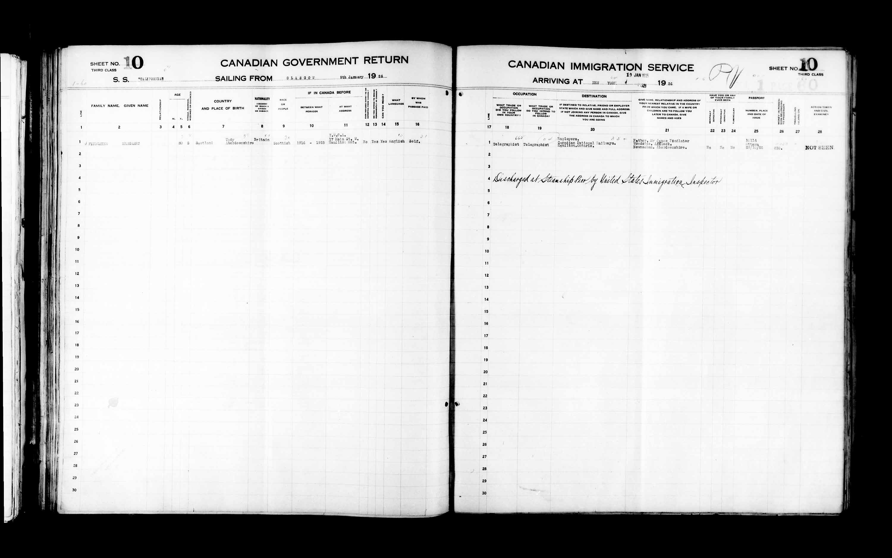 Titre : Listes de passagers : New York (1925-1935) - N d'enregistrement Mikan : 179091 - Microforme : t-14925