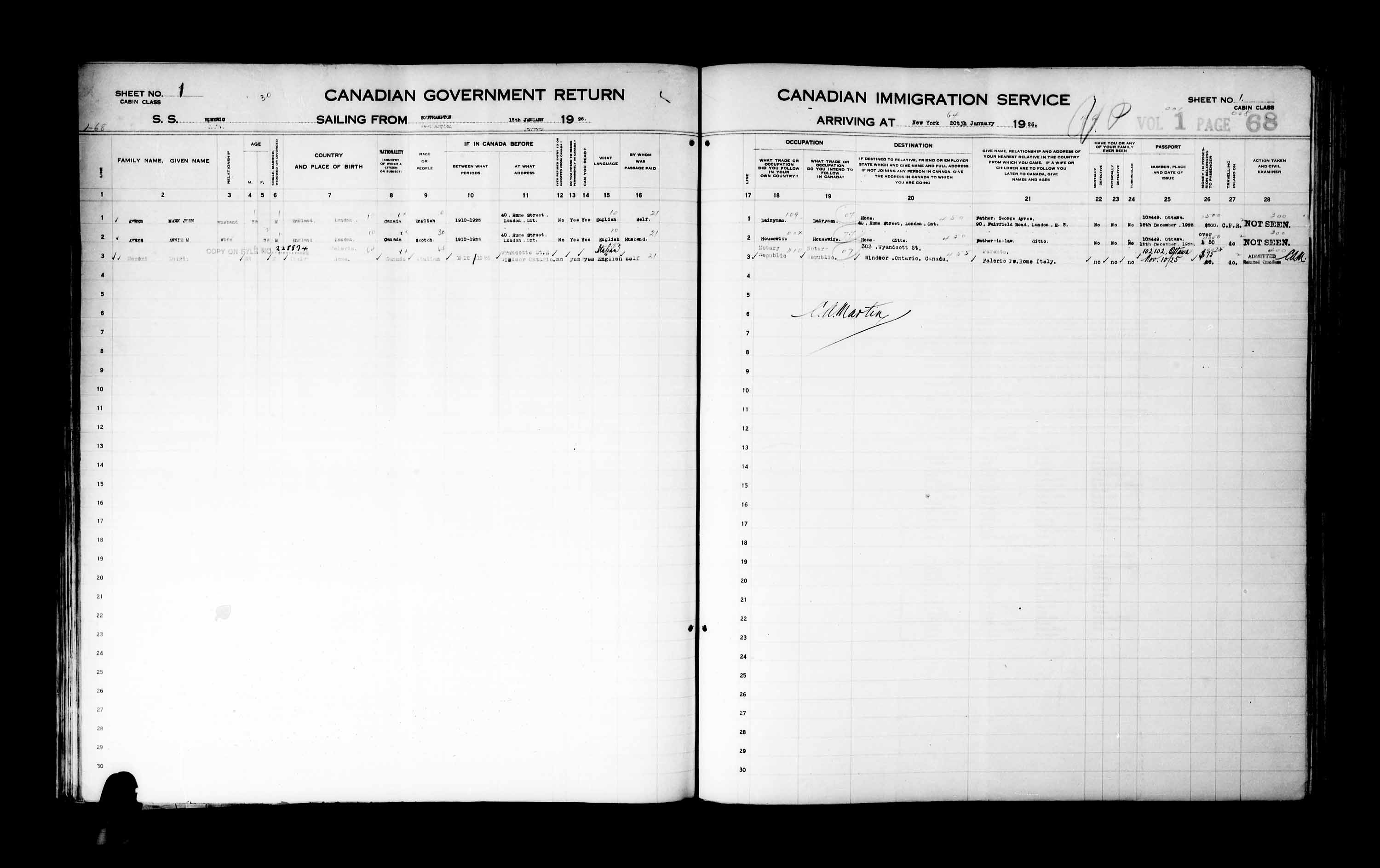 Titre : Listes de passagers : New York (1925-1935) - N d'enregistrement Mikan : 179091 - Microforme : t-14926