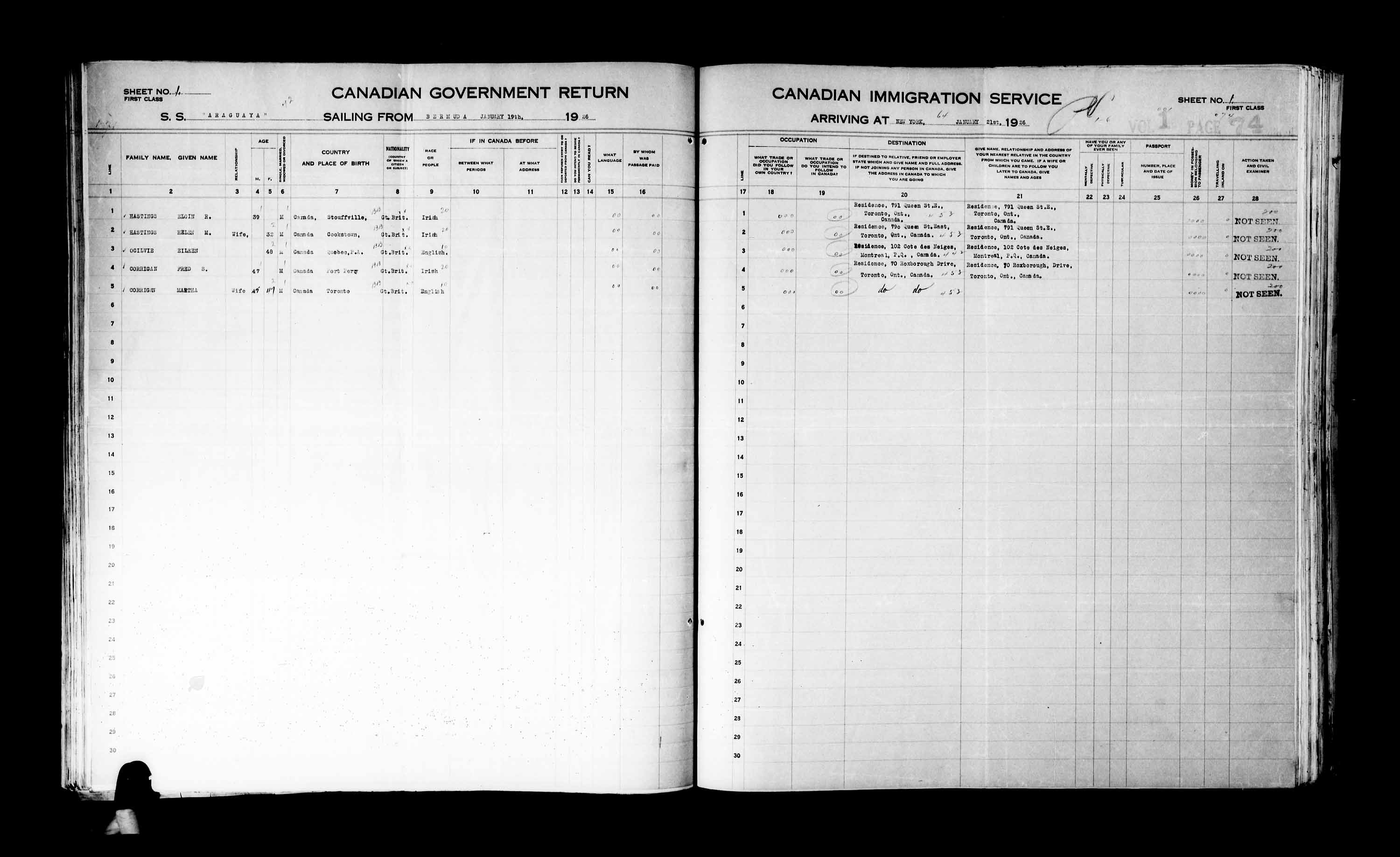 Titre : Listes de passagers : New York (1925-1935) - N d'enregistrement Mikan : 179091 - Microforme : t-14926