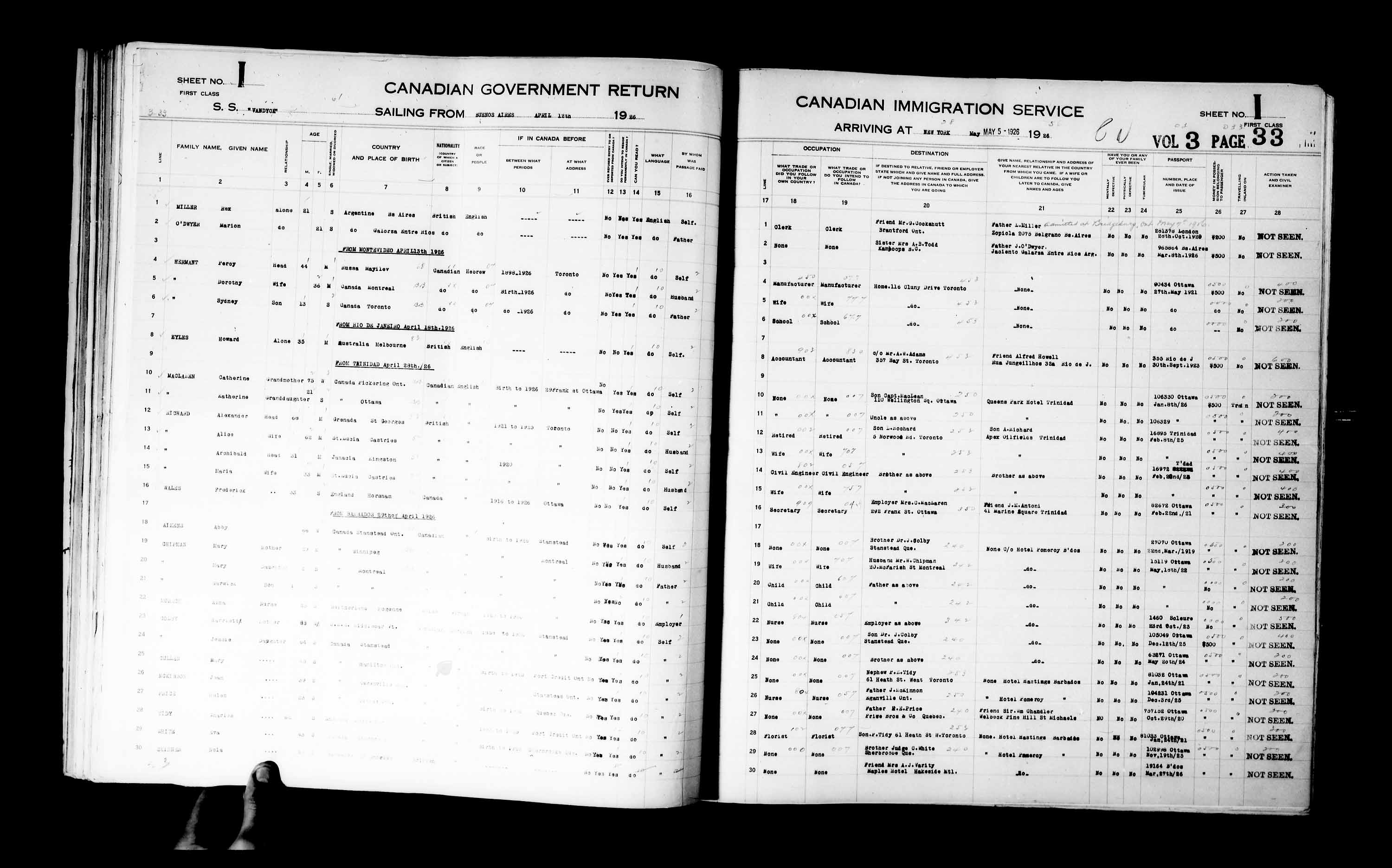 Title: Passenger Lists: New York (1925-1935) - Mikan Number: 161343 - Microform: t-14926