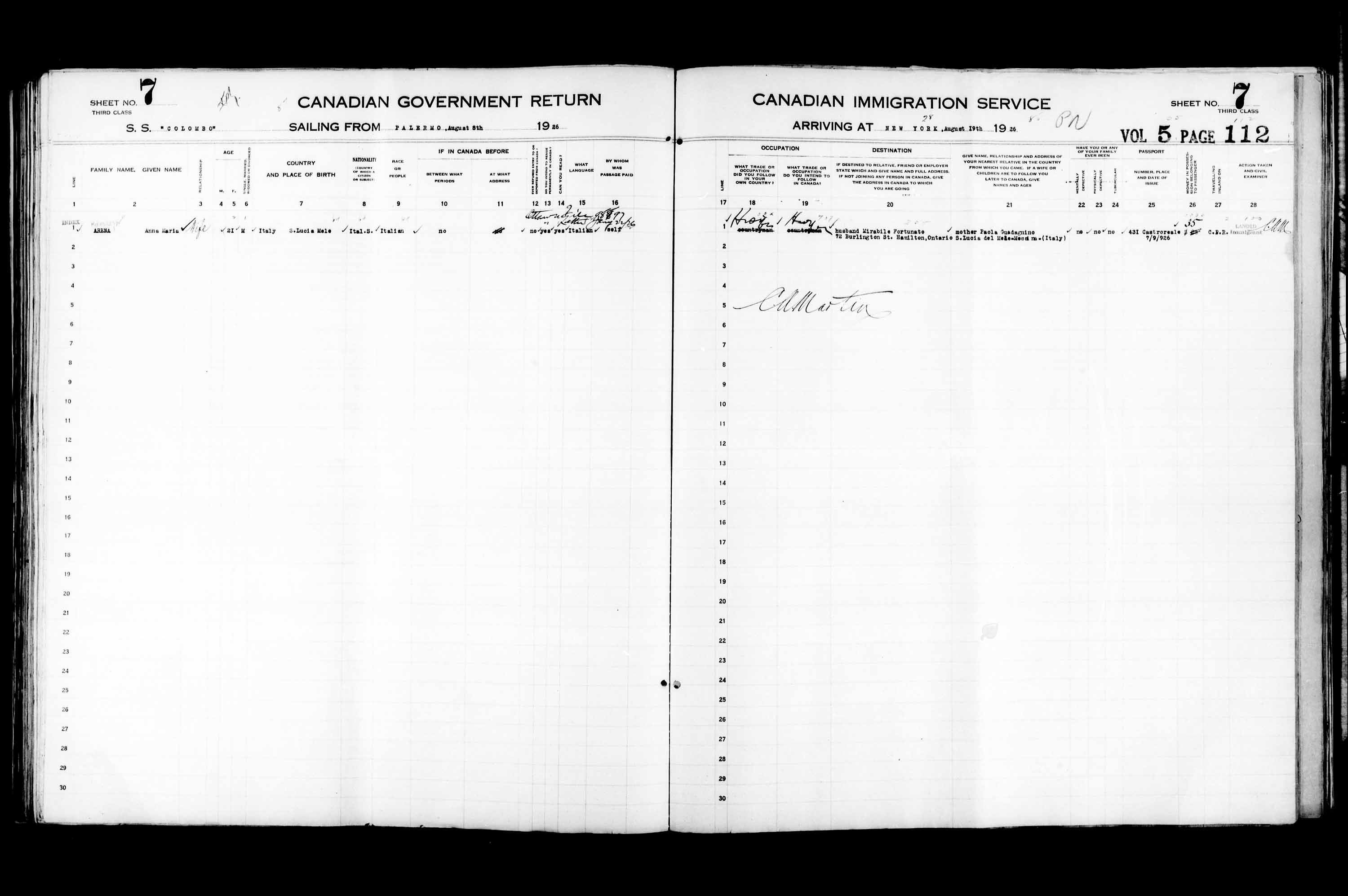 Titre : Listes de passagers : New York (1925-1935) - N d'enregistrement Mikan : 179091 - Microforme : t-14927