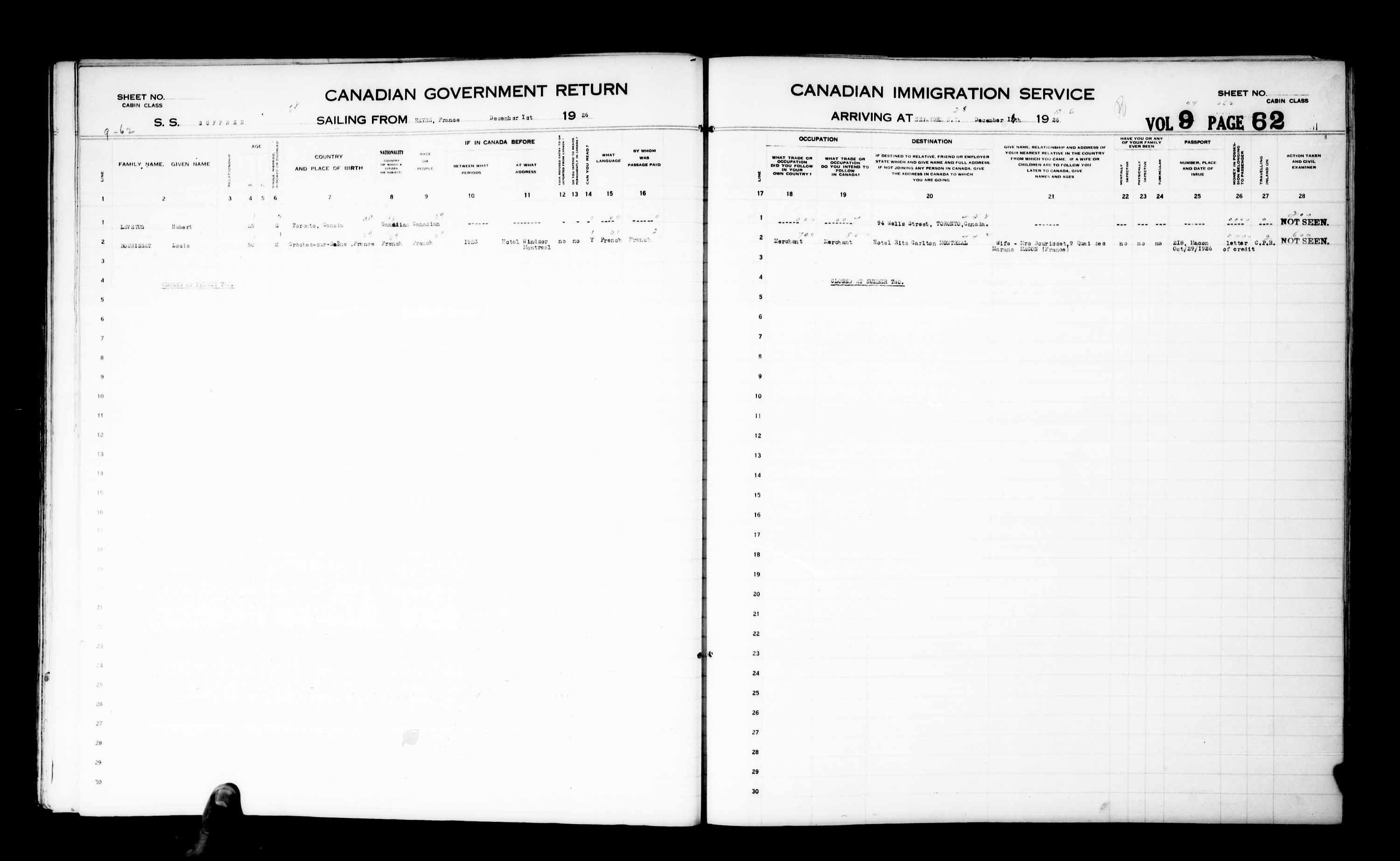 Titre : Listes de passagers : New York (1925-1935) - N d'enregistrement Mikan : 179091 - Microforme : t-14929