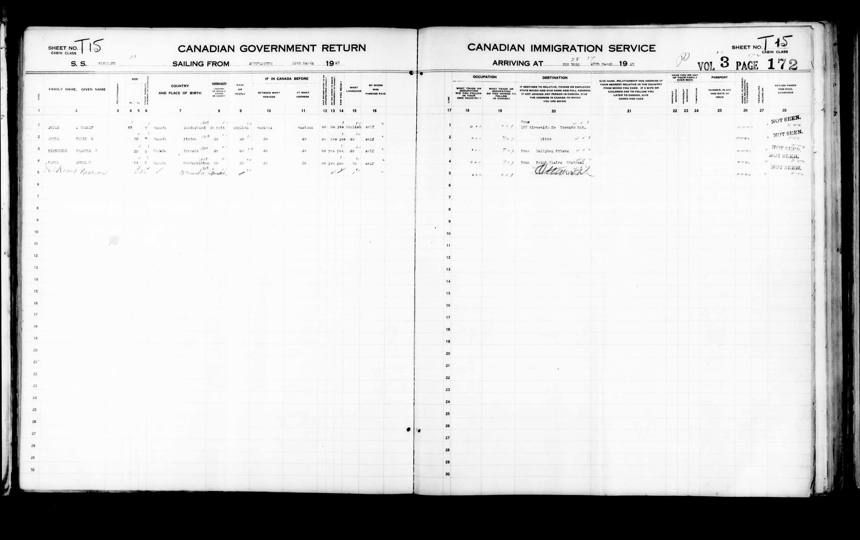 Title: Passenger Lists: New York (1925-1935) - Mikan Number: 161343 - Microform: t-14929