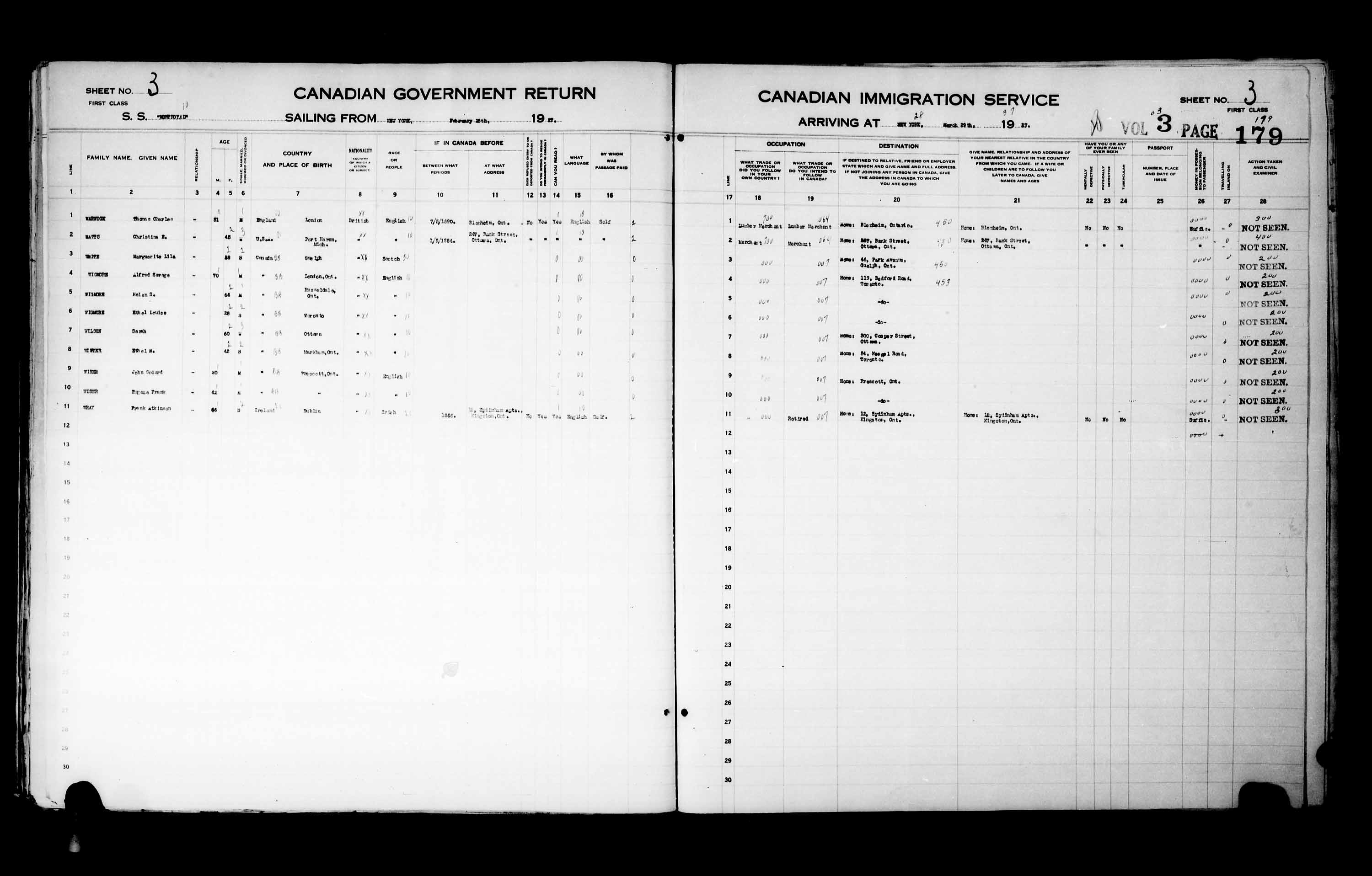 Titre : Listes de passagers : New York (1925-1935) - N d'enregistrement Mikan : 179091 - Microforme : t-14930