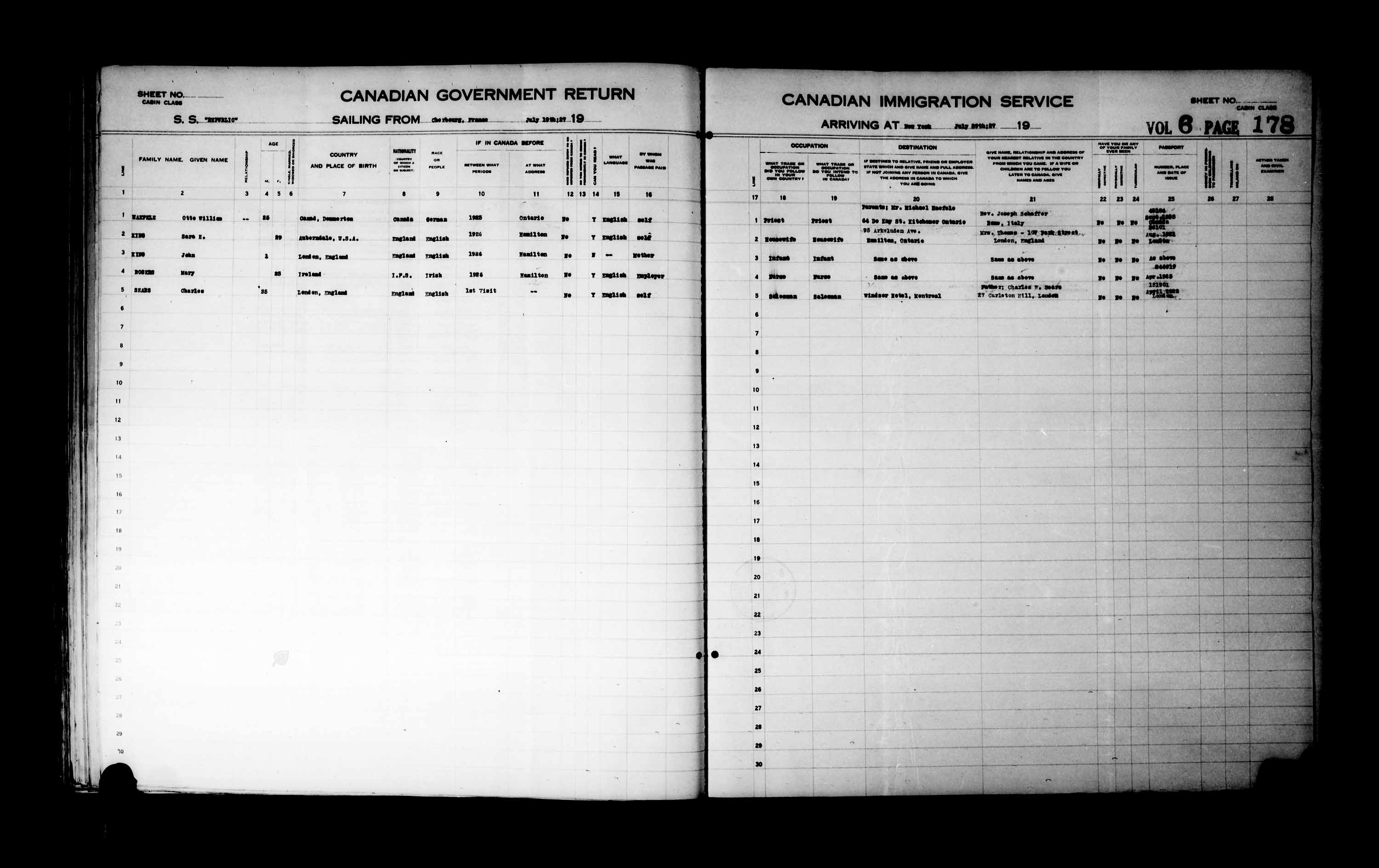 Title: Passenger Lists: New York (1925-1935) - Mikan Number: 161343 - Microform: t-14930