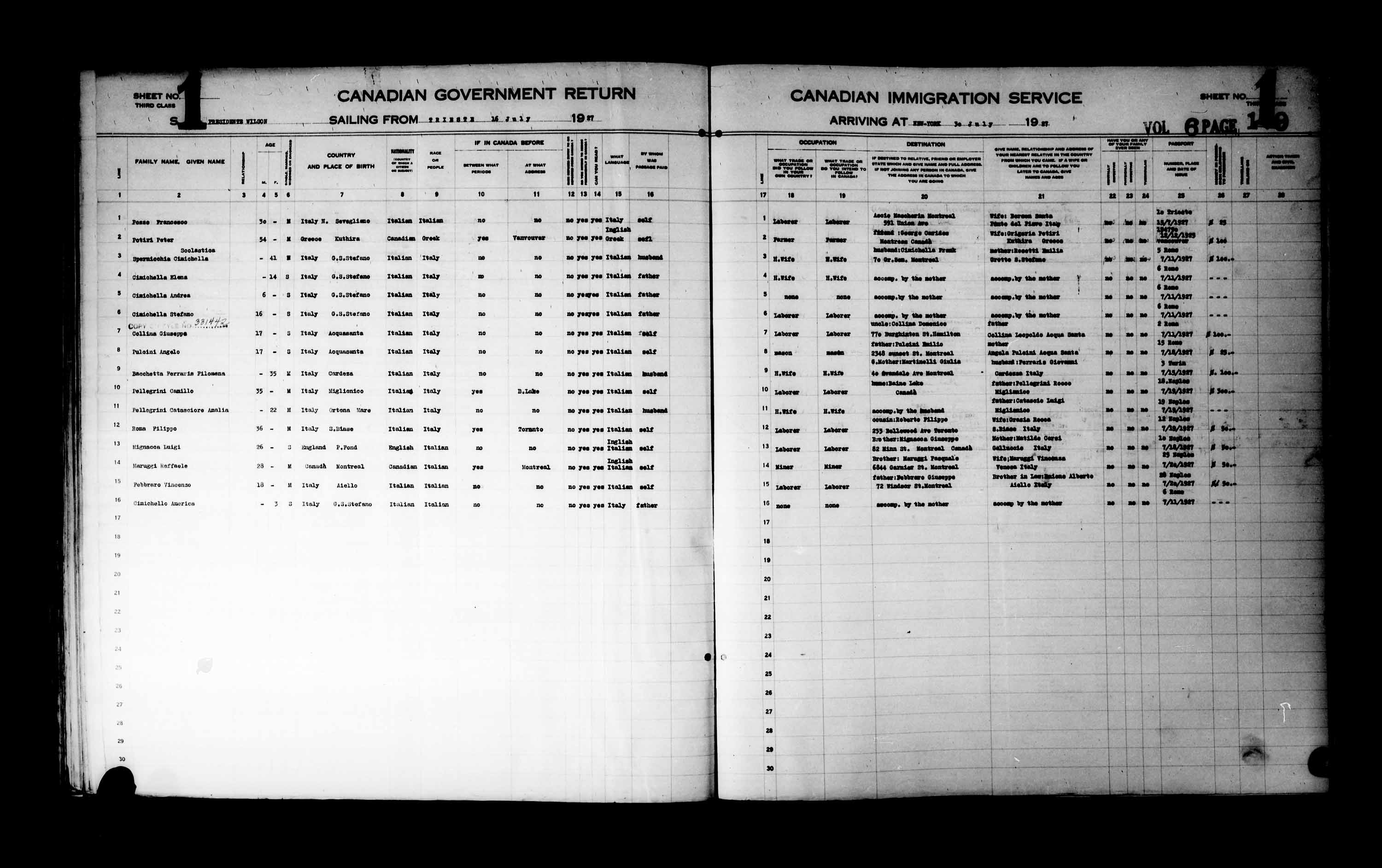 Title: Passenger Lists: New York (1925-1935) - Mikan Number: 161343 - Microform: t-14930