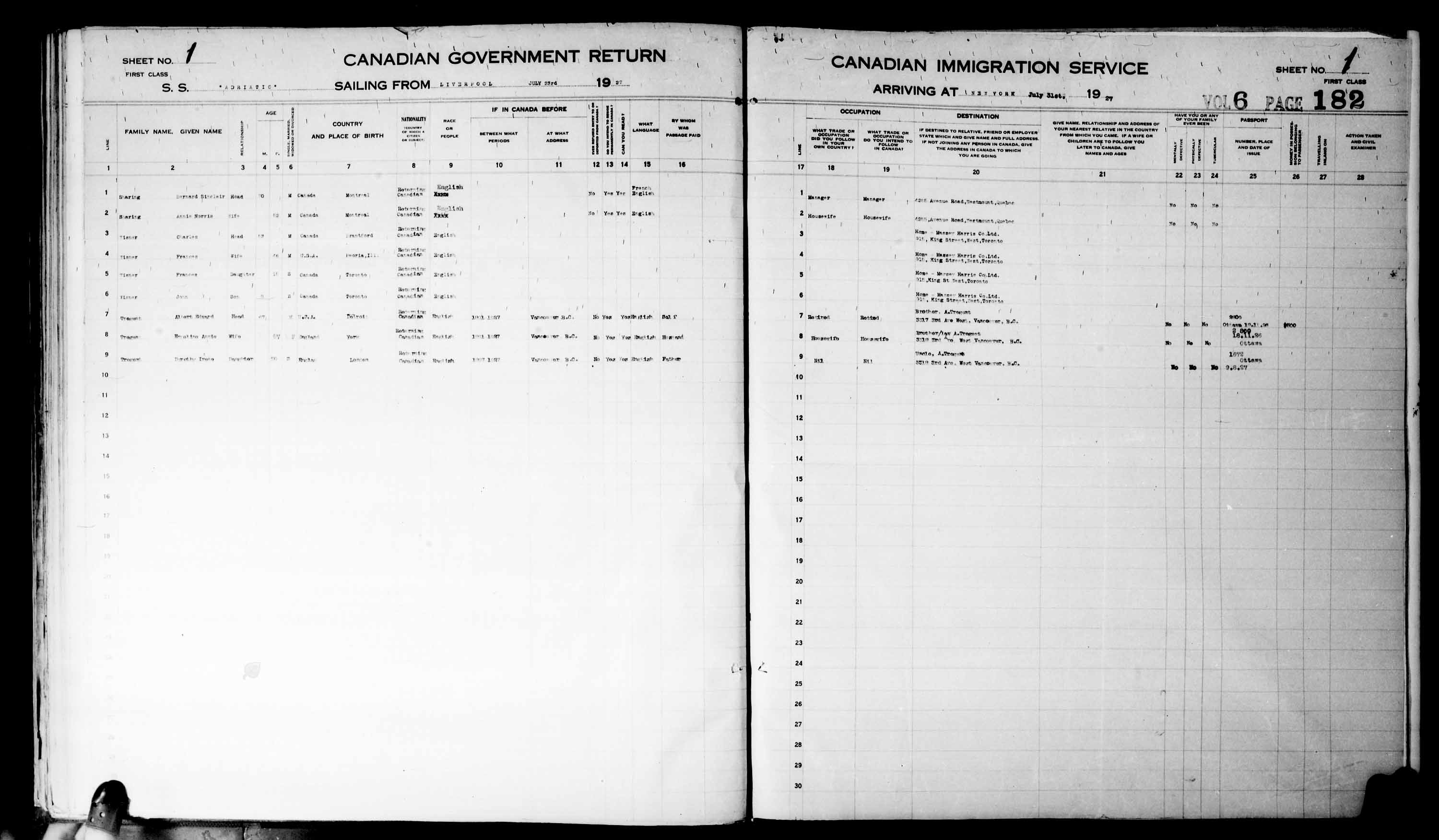 Titre : Listes de passagers : New York (1925-1935) - N d'enregistrement Mikan : 179091 - Microforme : t-14930