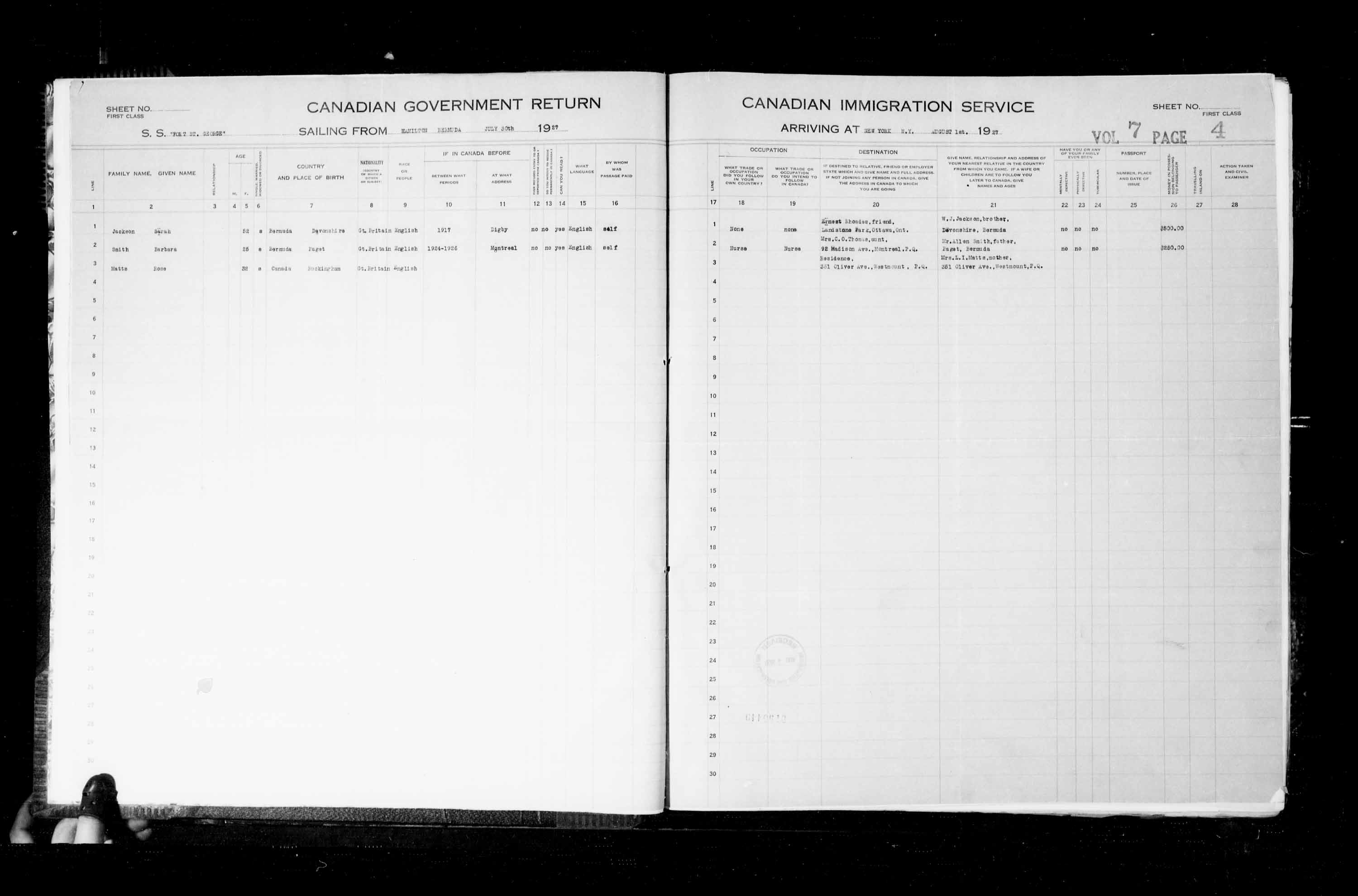 Titre : Listes de passagers : New York (1925-1935) - N d'enregistrement Mikan : 179091 - Microforme : t-14931