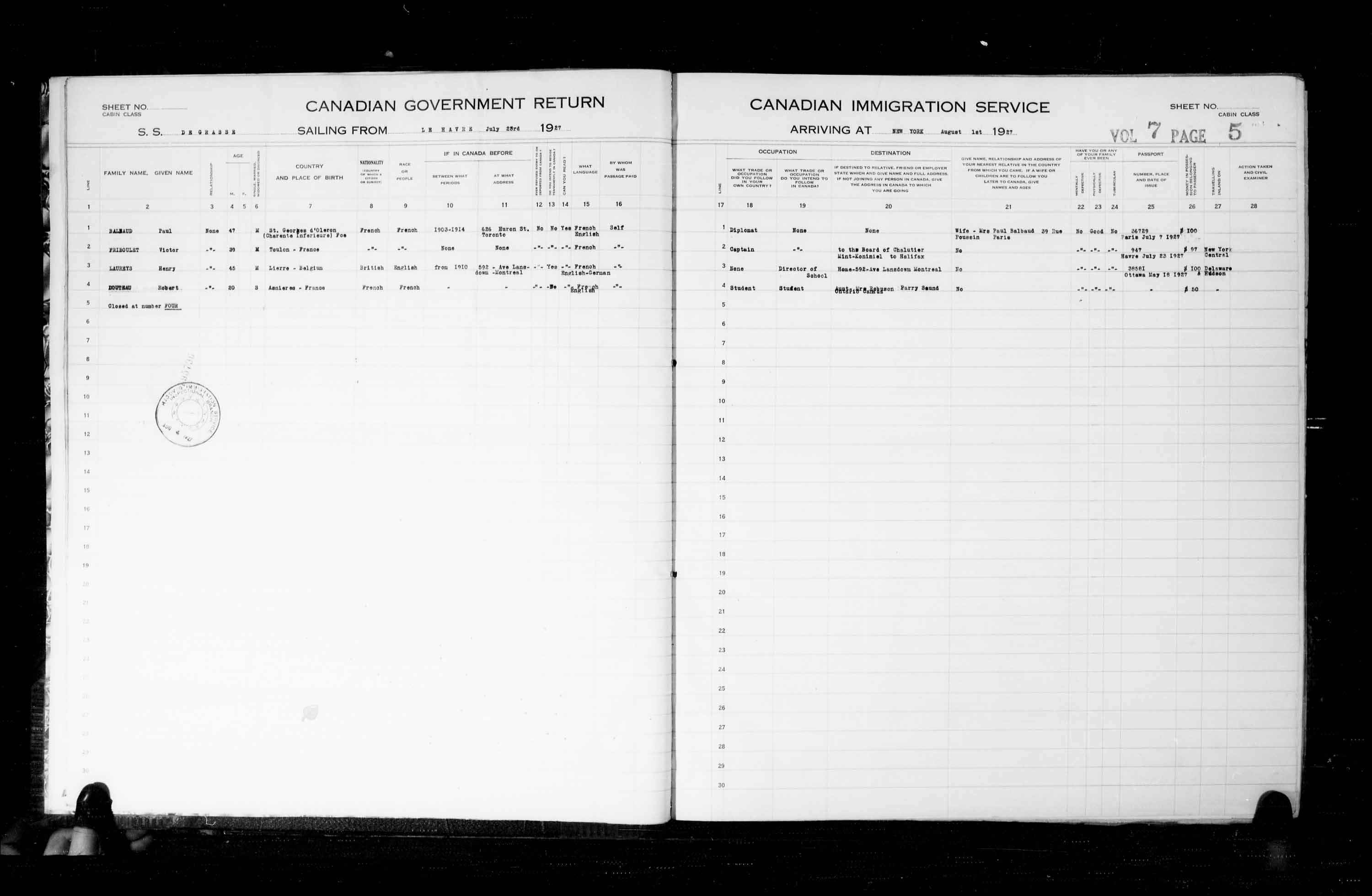 Titre : Listes de passagers : New York (1925-1935) - N d'enregistrement Mikan : 179091 - Microforme : t-14931