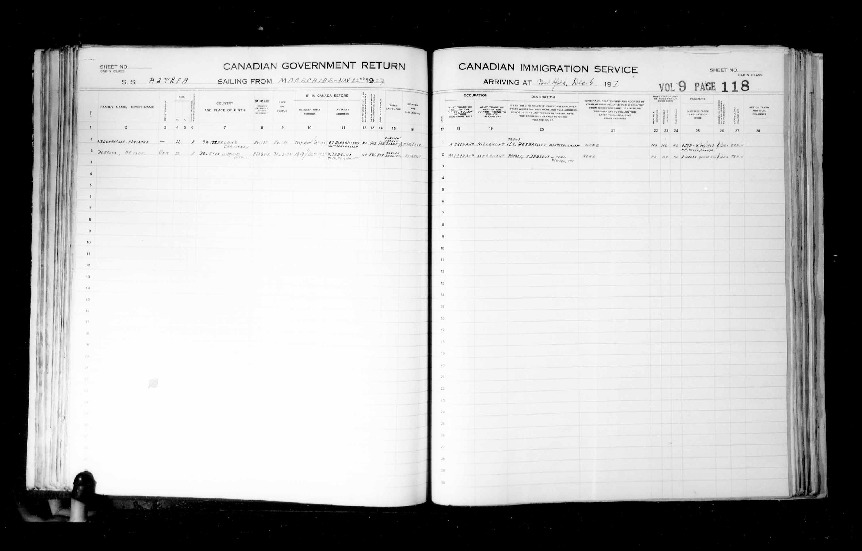 Titre : Listes de passagers : New York (1925-1935) - N d'enregistrement Mikan : 179091 - Microforme : t-14931