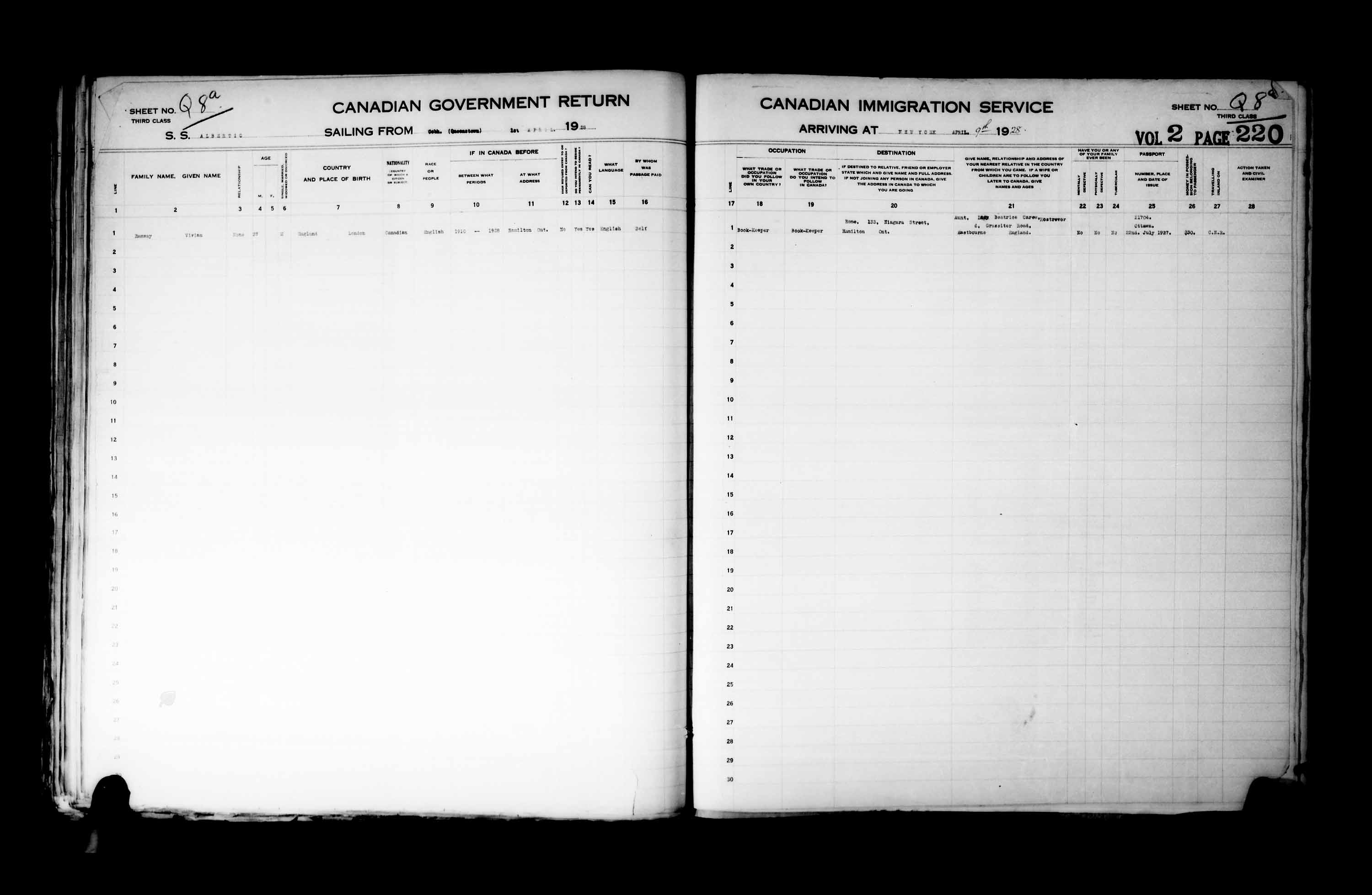 Titre : Listes de passagers : New York (1925-1935) - N d'enregistrement Mikan : 179091 - Microforme : t-14932