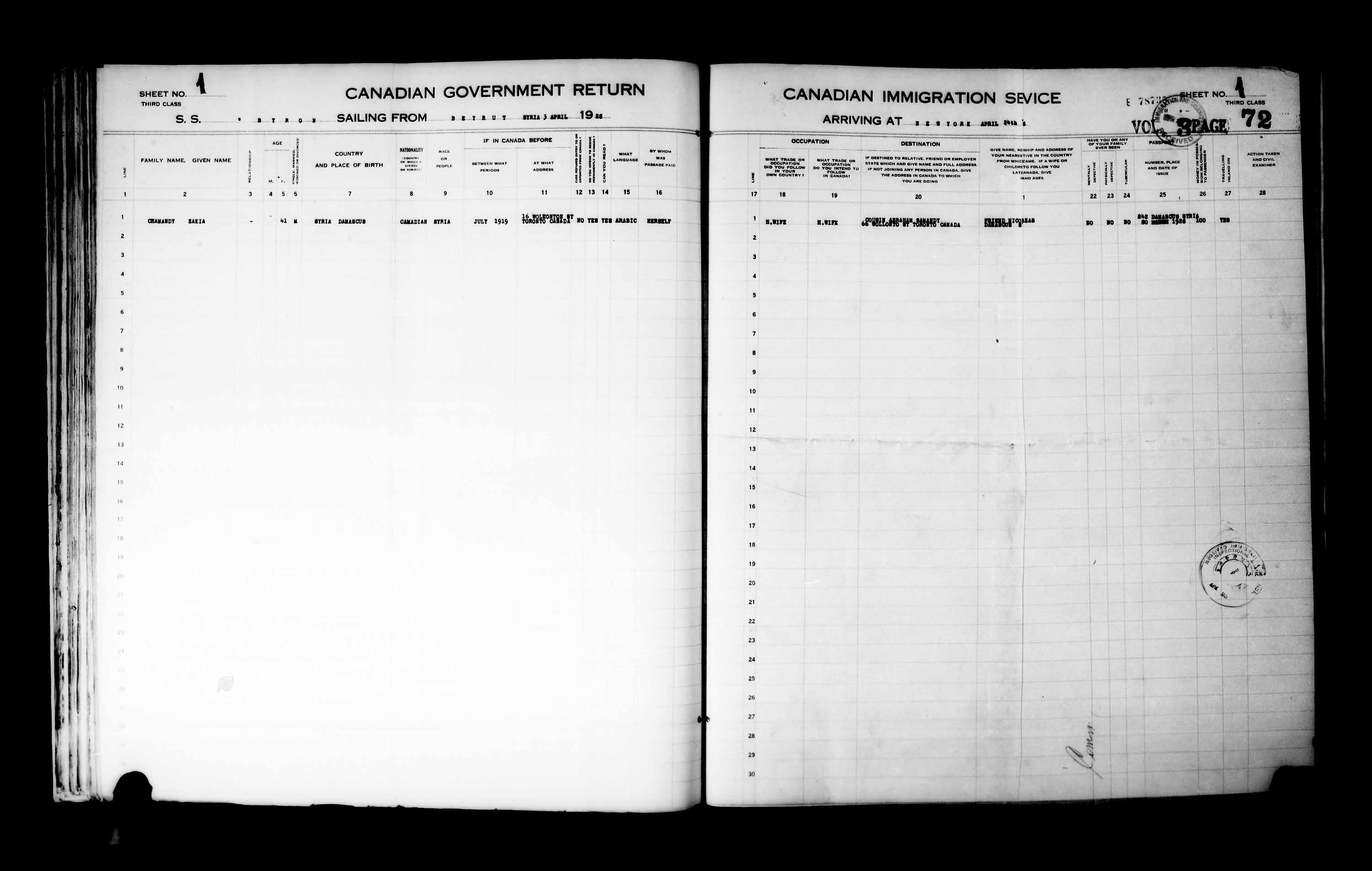 Titre : Listes de passagers : New York (1925-1935) - N d'enregistrement Mikan : 179091 - Microforme : t-14932