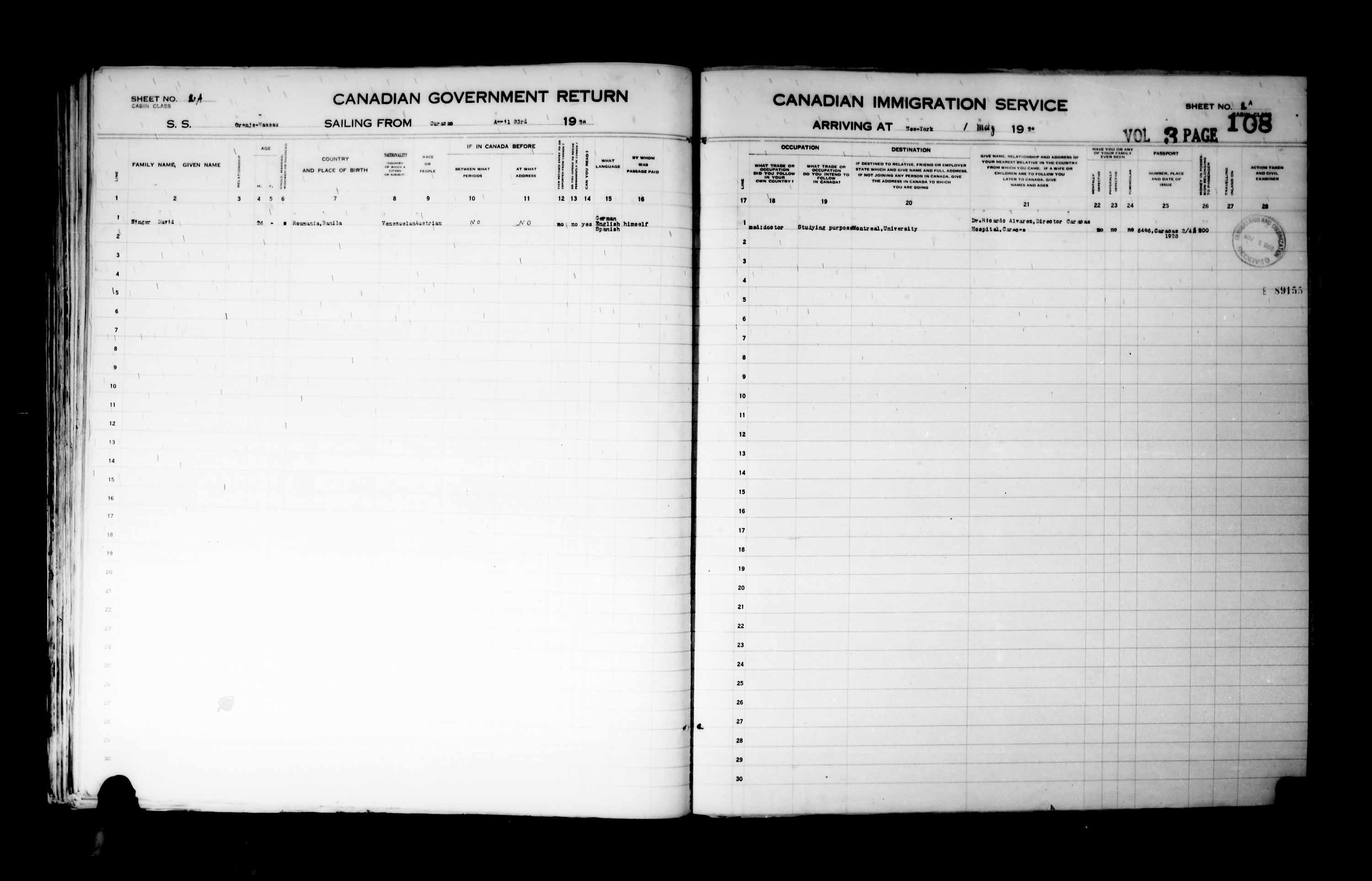 Title: Passenger Lists: New York (1925-1935) - Mikan Number: 161343 - Microform: t-14932