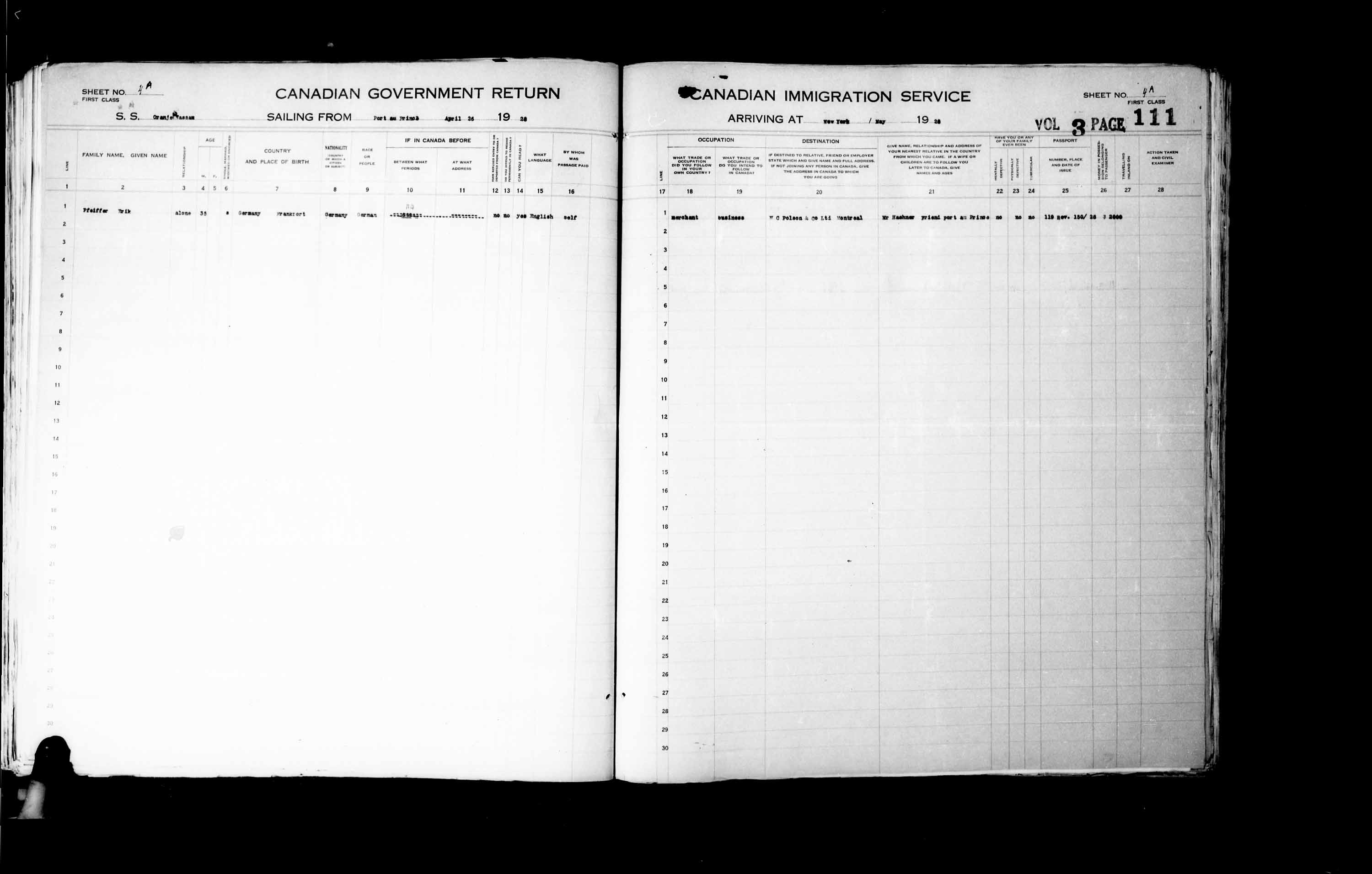 Title: Passenger Lists: New York (1925-1935) - Mikan Number: 161343 - Microform: t-14933