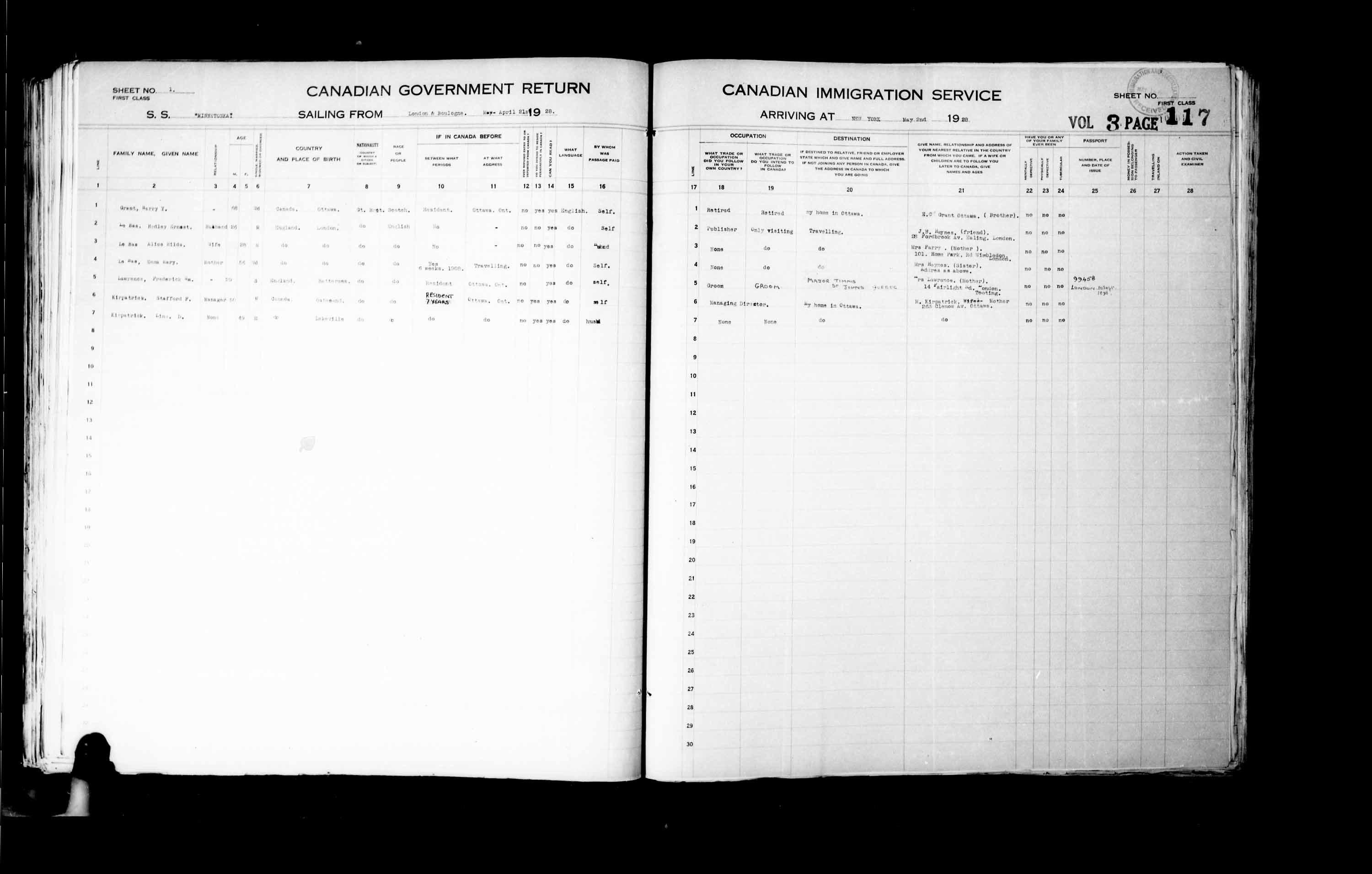 Titre : Listes de passagers : New York (1925-1935) - N d'enregistrement Mikan : 179091 - Microforme : t-14933