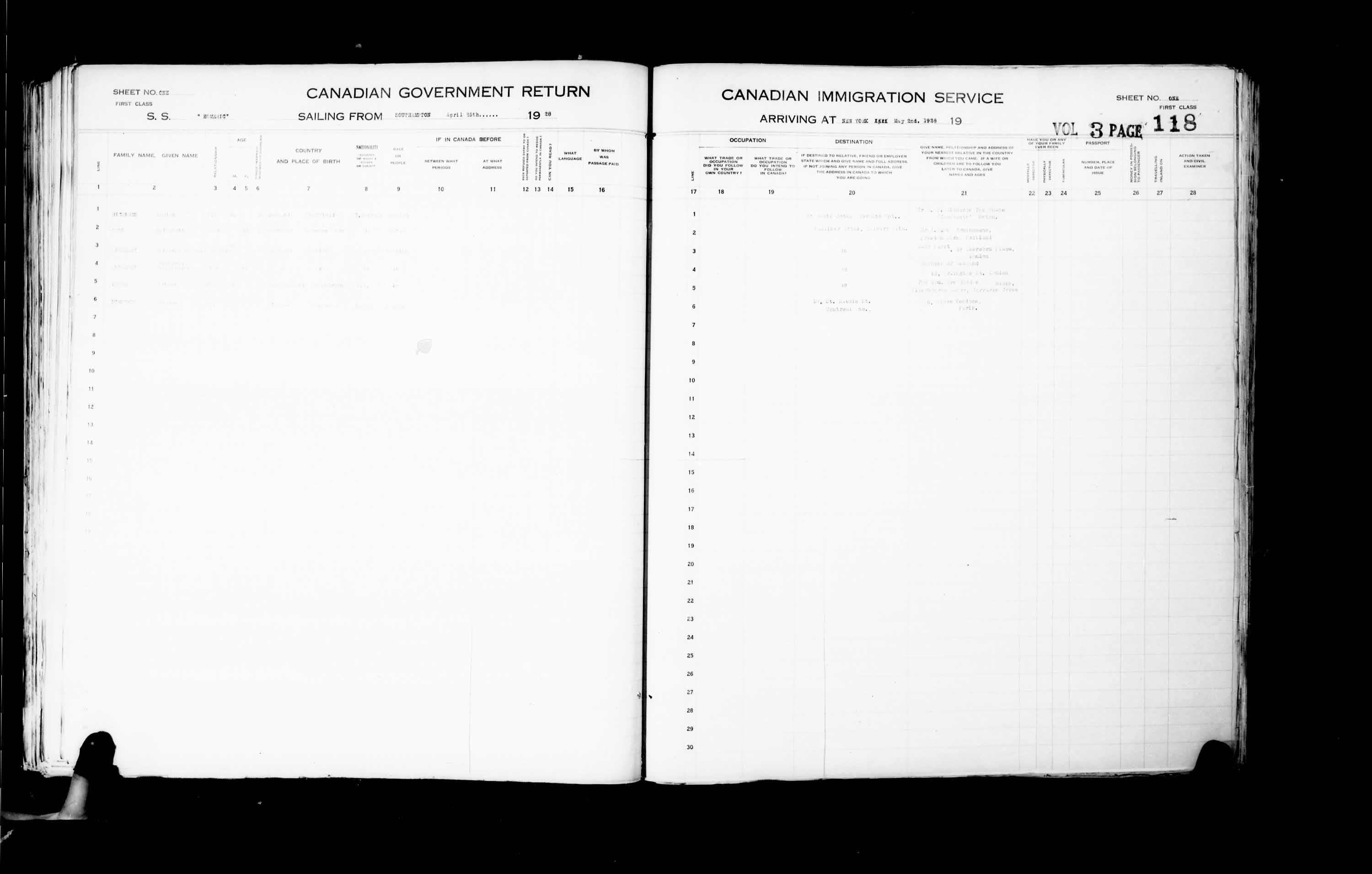 Titre : Listes de passagers : New York (1925-1935) - N d'enregistrement Mikan : 179091 - Microforme : t-14933