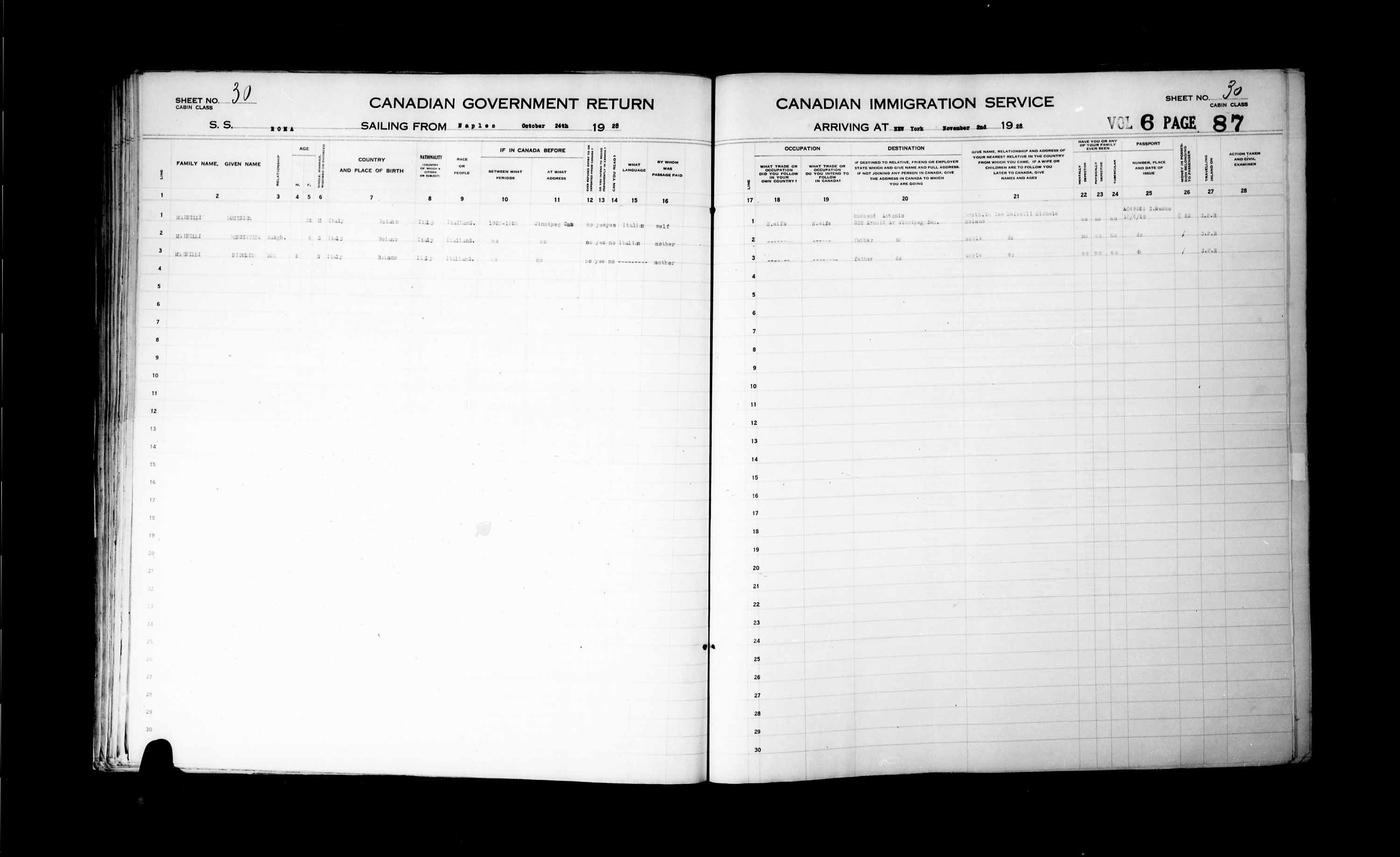 Title: Passenger Lists: New York (1925-1935) - Mikan Number: 161343 - Microform: t-14934