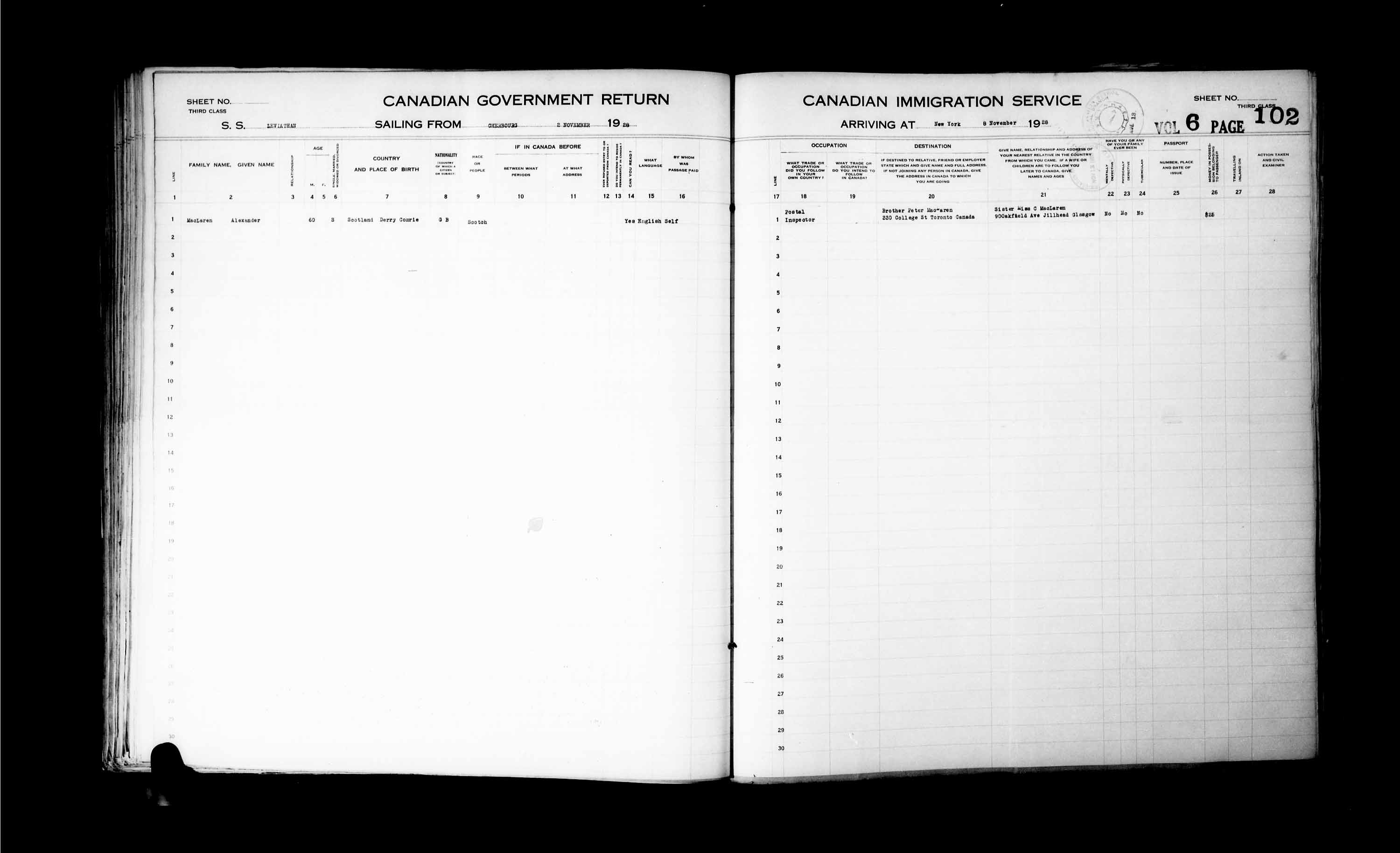 Titre : Listes de passagers : New York (1925-1935) - N d'enregistrement Mikan : 179091 - Microforme : t-14934
