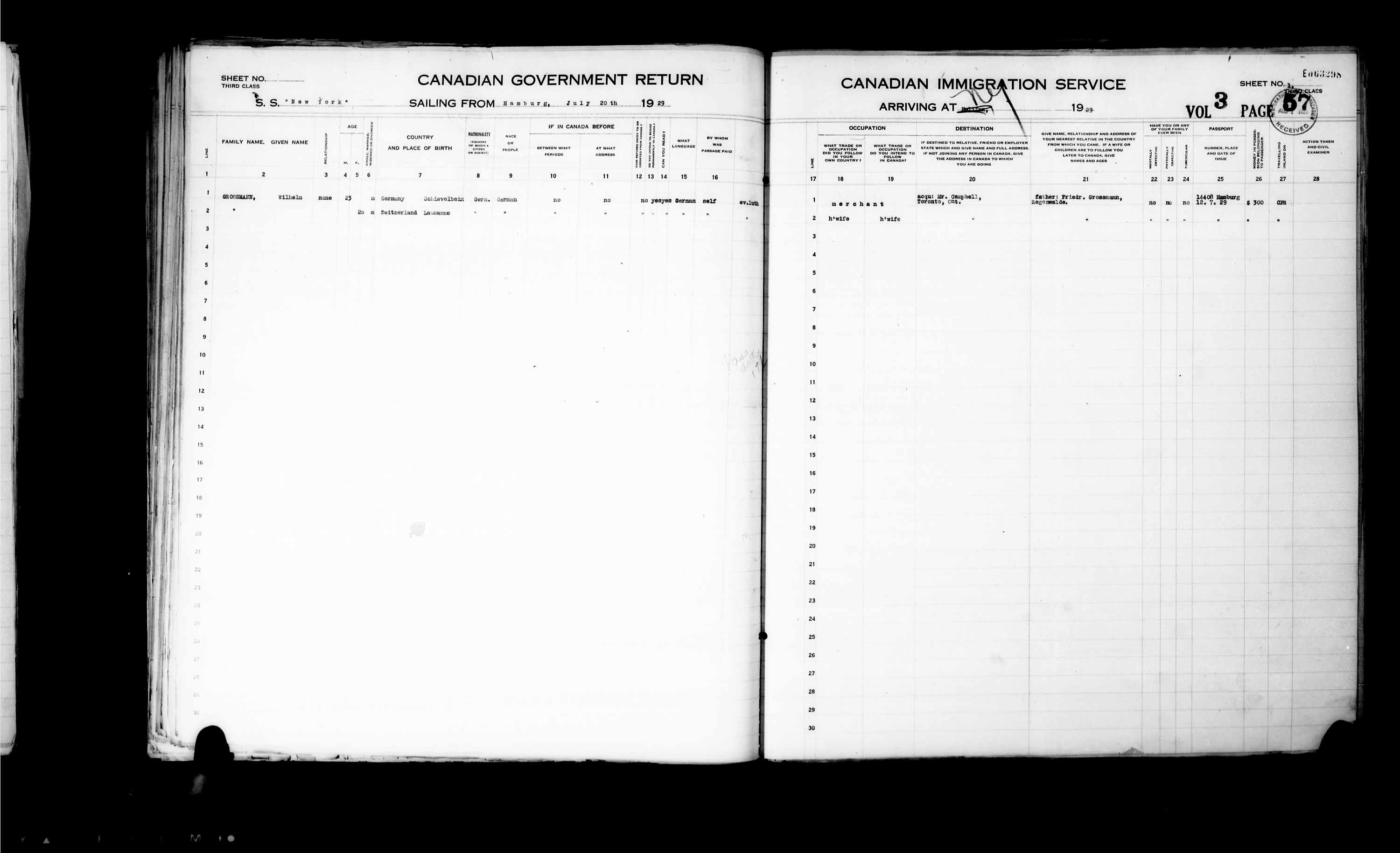 Title: Passenger Lists: New York (1925-1935) - Mikan Number: 161343 - Microform: t-14934