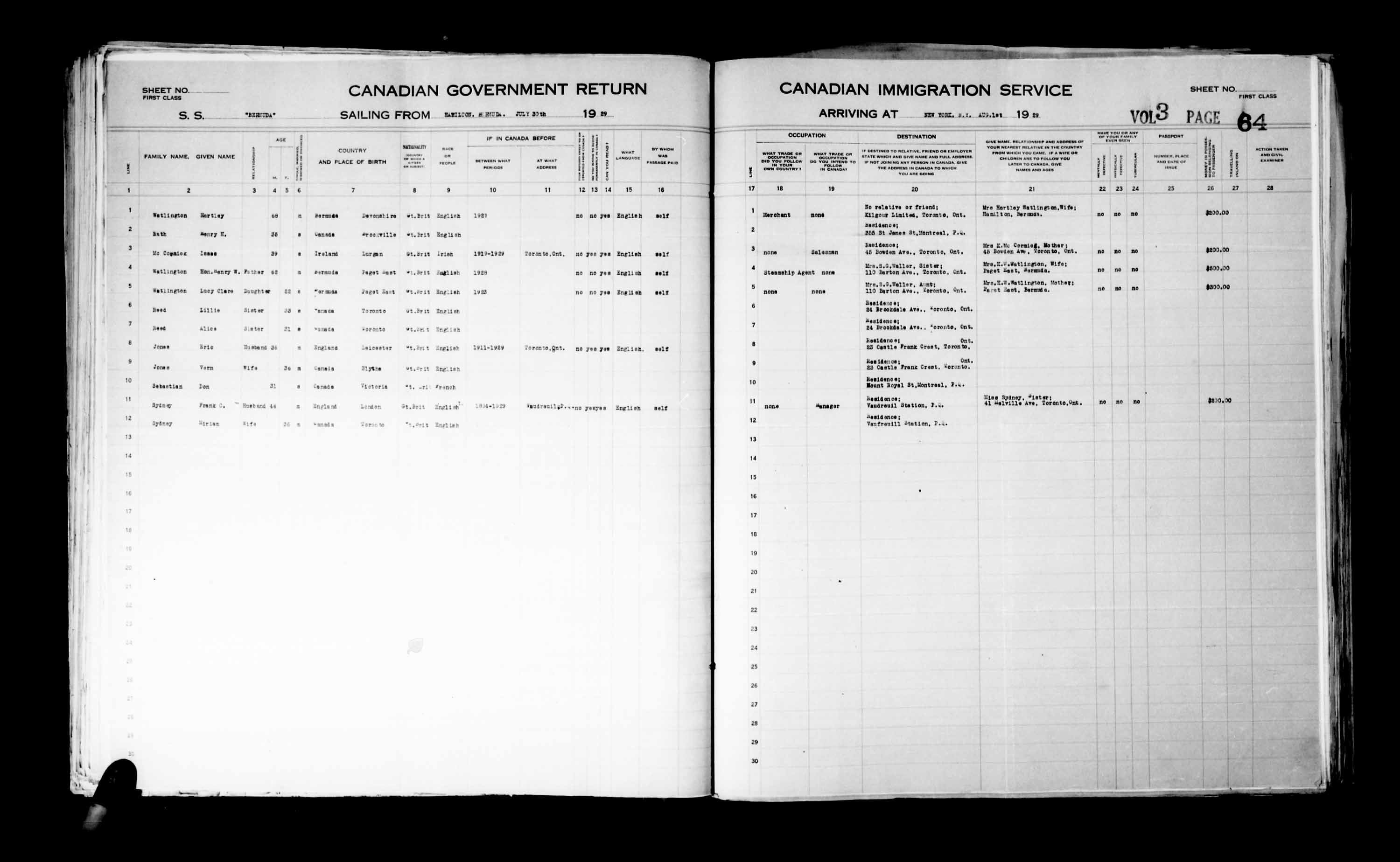 Title: Passenger Lists: New York (1925-1935) - Mikan Number: 161343 - Microform: t-14935