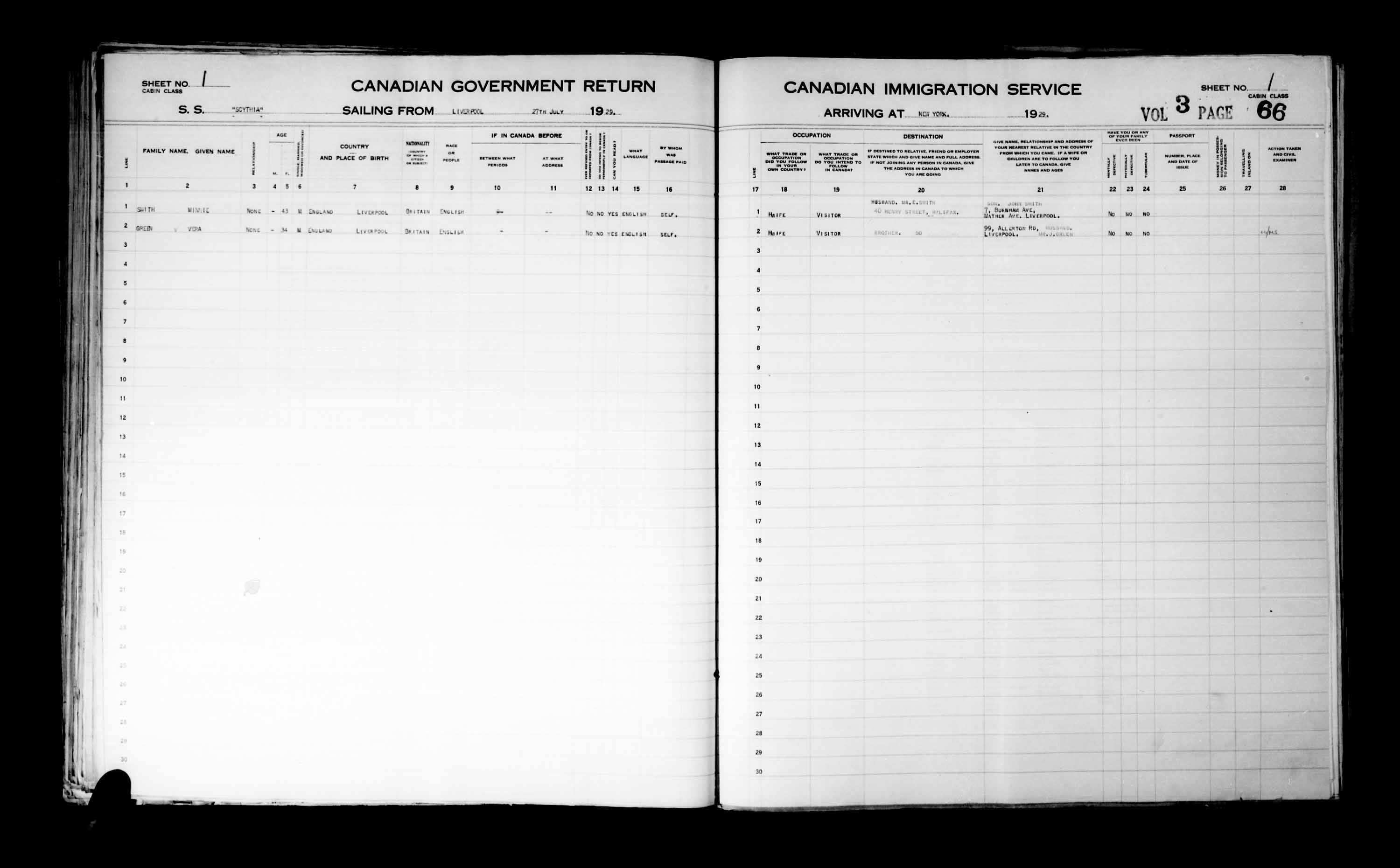 Title: Passenger Lists: New York (1925-1935) - Mikan Number: 161343 - Microform: t-14935