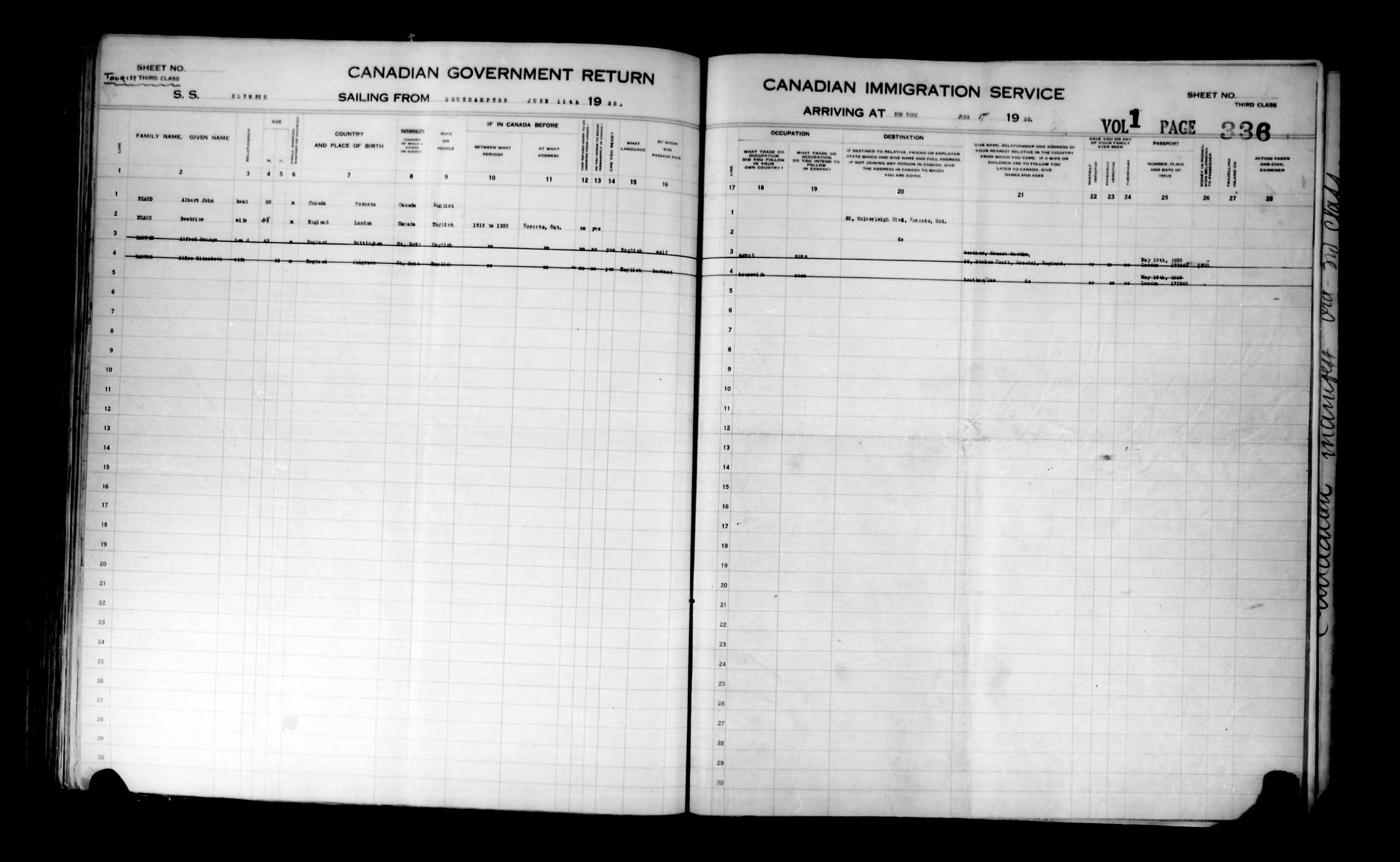 Titre : Listes de passagers : New York (1925-1935) - N d'enregistrement Mikan : 179091 - Microforme : t-14935