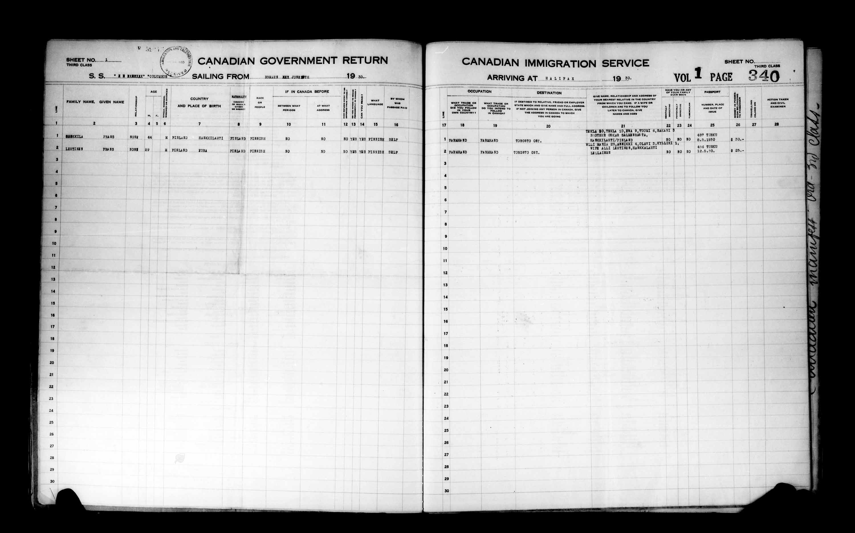 Titre : Listes de passagers : New York (1925-1935) - N d'enregistrement Mikan : 179091 - Microforme : t-14936