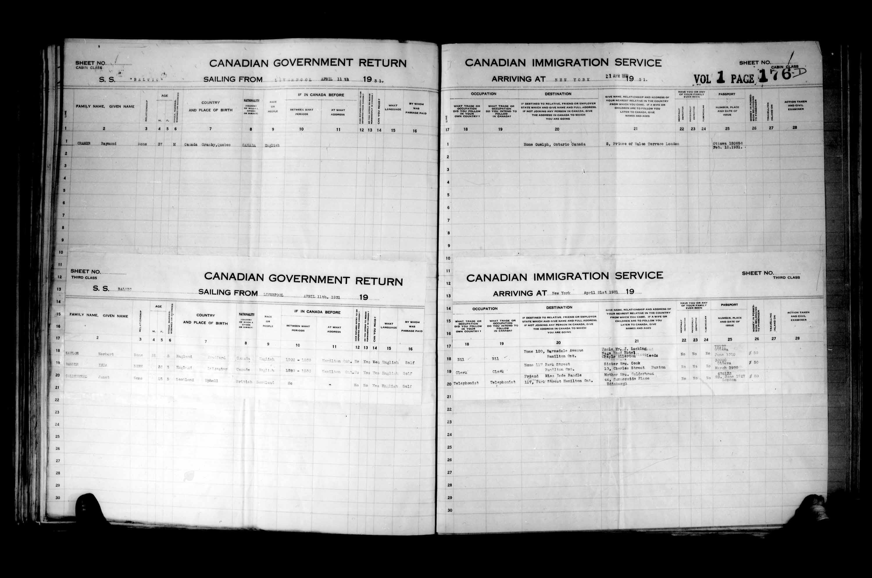 Title: Passenger Lists: New York (1925-1935) - Mikan Number: 161343 - Microform: t-14936