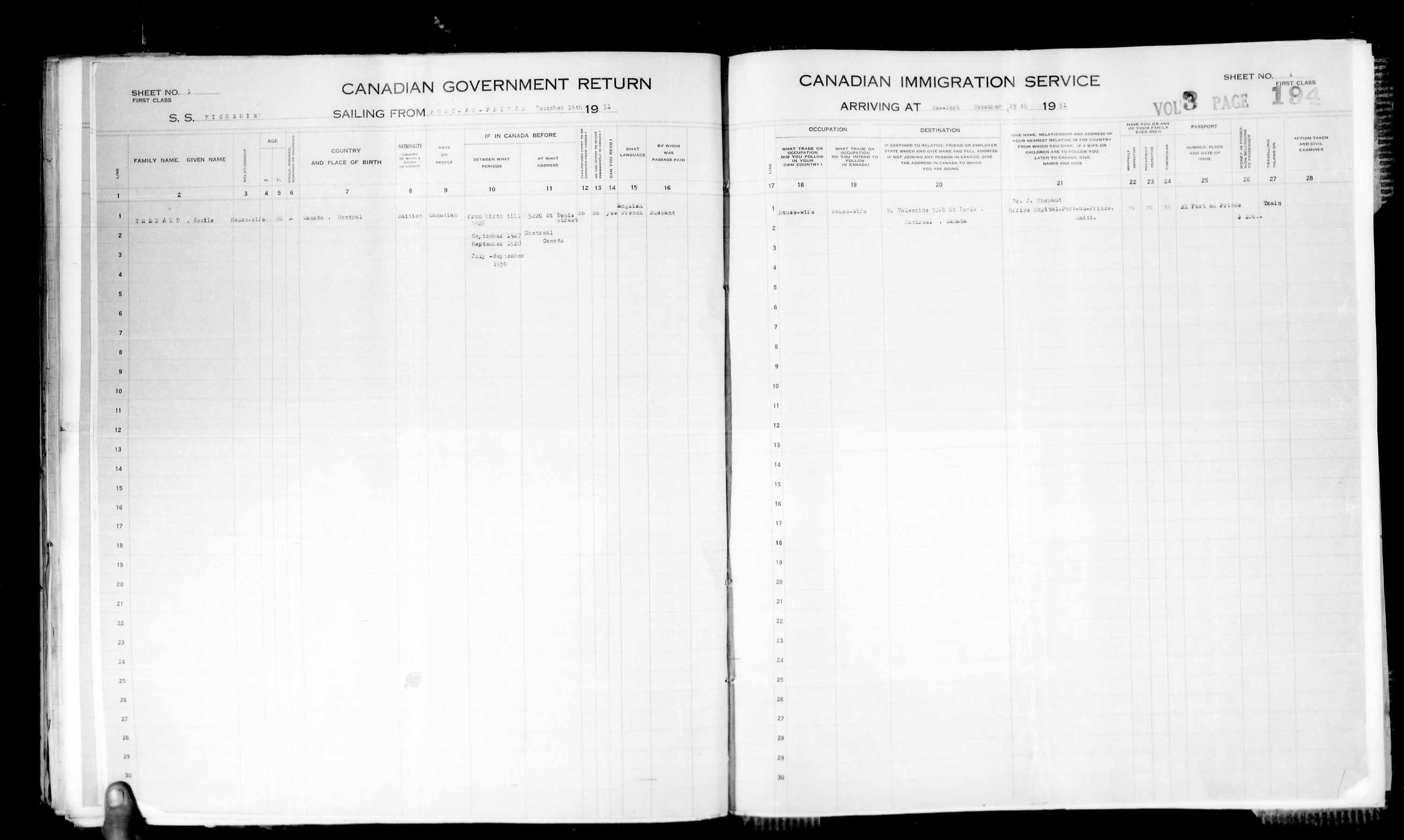 Titre : Listes de passagers : New York (1925-1935) - N d'enregistrement Mikan : 179091 - Microforme : t-14937